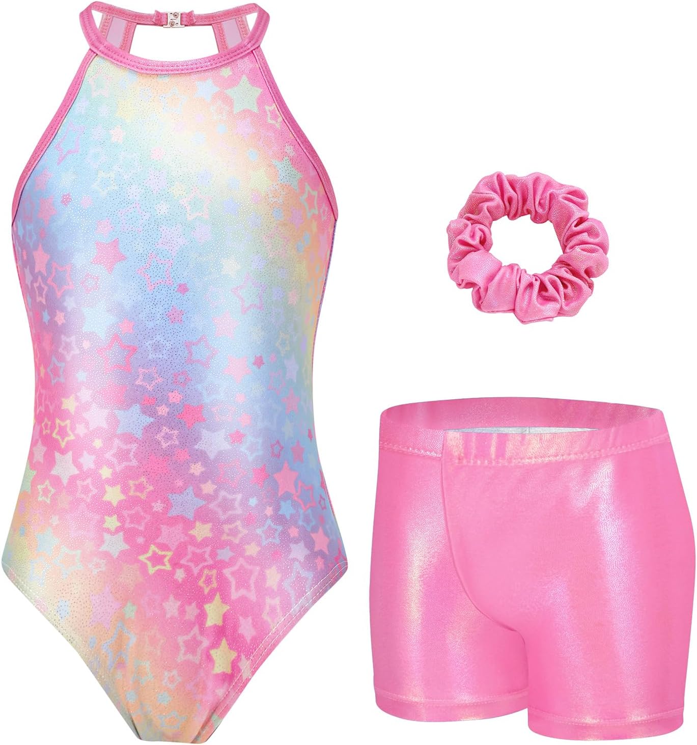 Zaclotre Gymnastics Leotards for Girls Sparkly Sleeveless Clasp Back Dance Leotard Unitards with Tumbling Shorts