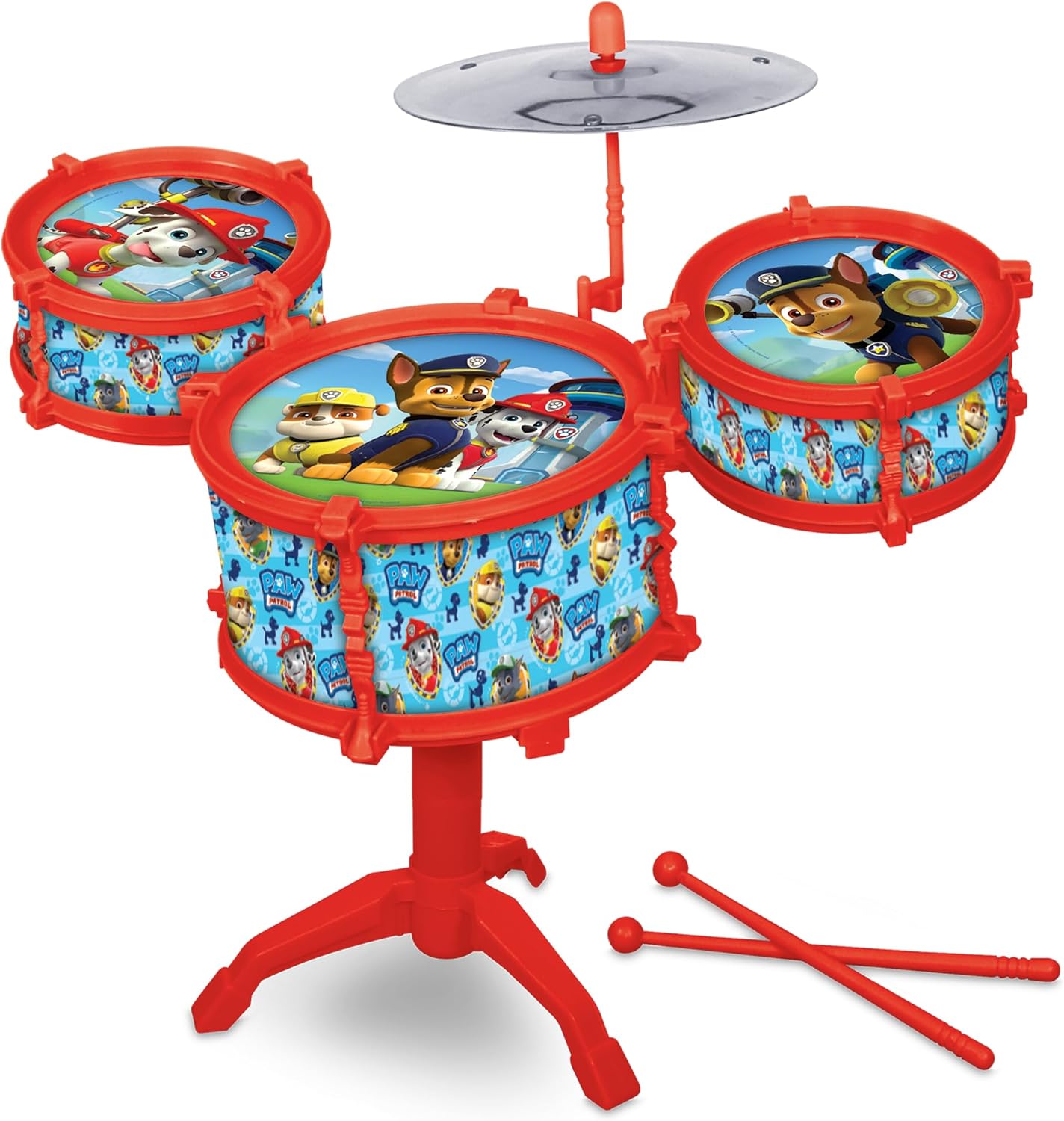 Hedstrom Large Drum Set - 3 Drums, 1 Cymbal, 2 Drum Sticks & Stand, PAW Patrol