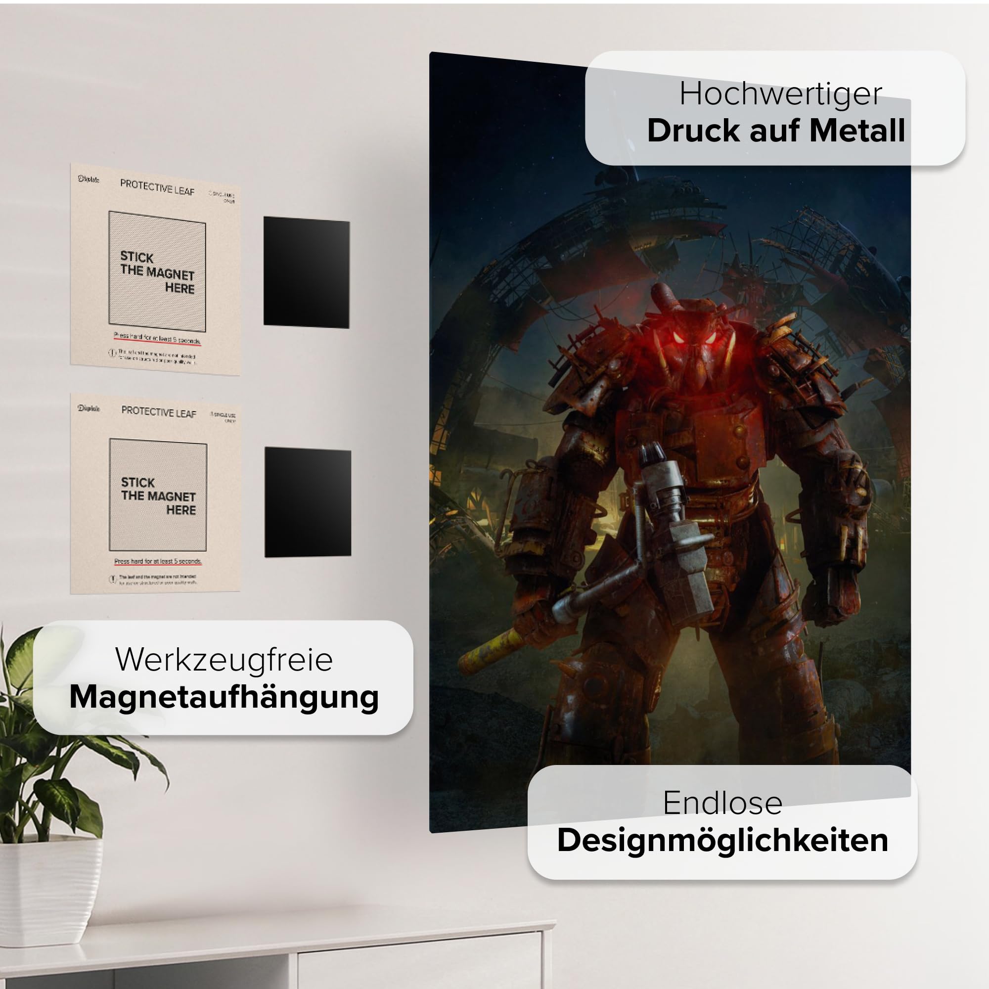 Displate – Poster in metallo – Montaggio magnetico – Fallout – Red Eyes – Dimensione L – 67,5 x 48 cm