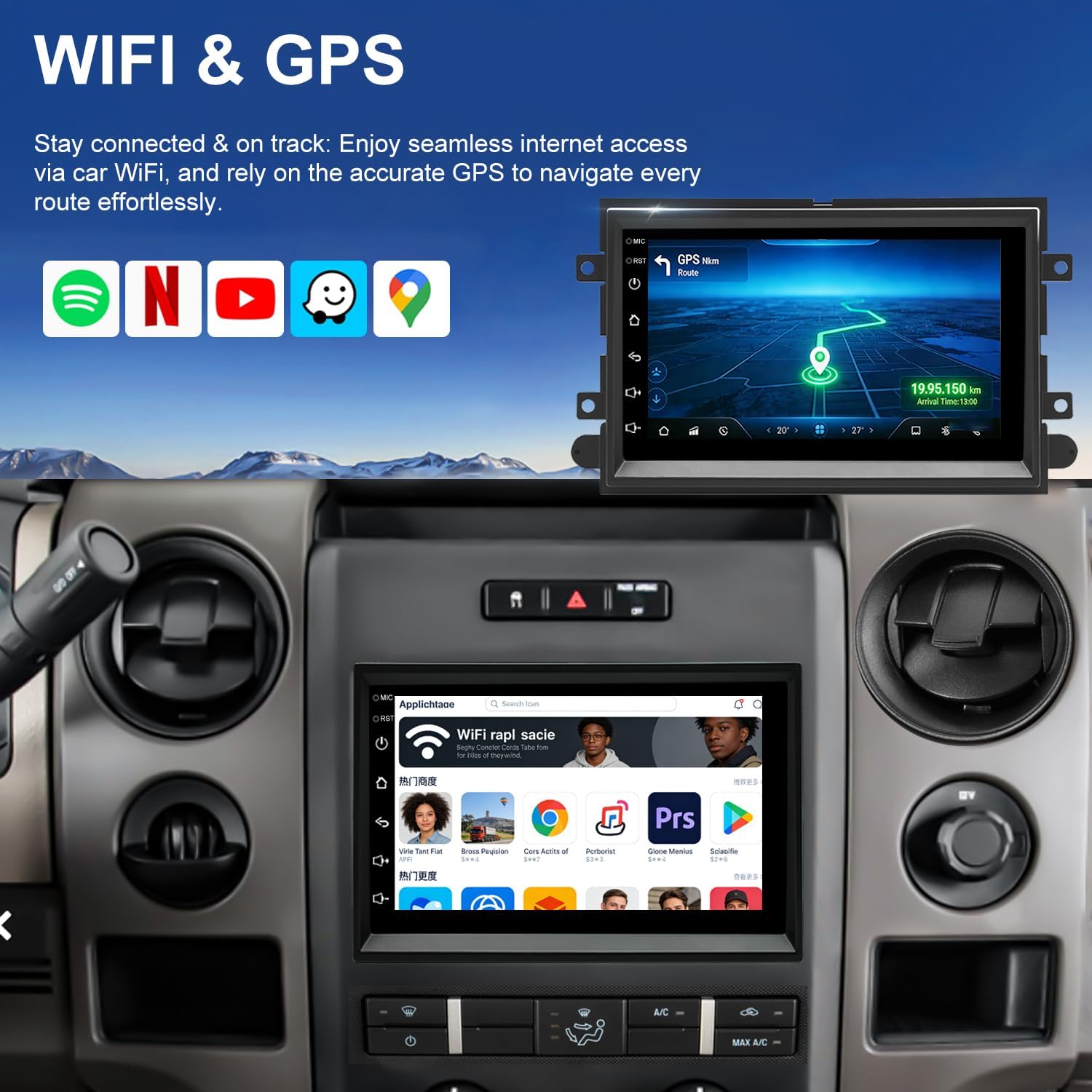 5GWiFi Car Radio for Ford F150 2004-2008, F250/F350 2006-2016, E150/E250/E350 2009-2014, Fusion 2006-2009, 7 Inch Touchscreen Stereo with Carplay Android Auto, Bluetooth, GPS, Backup Camera, SWC, FM