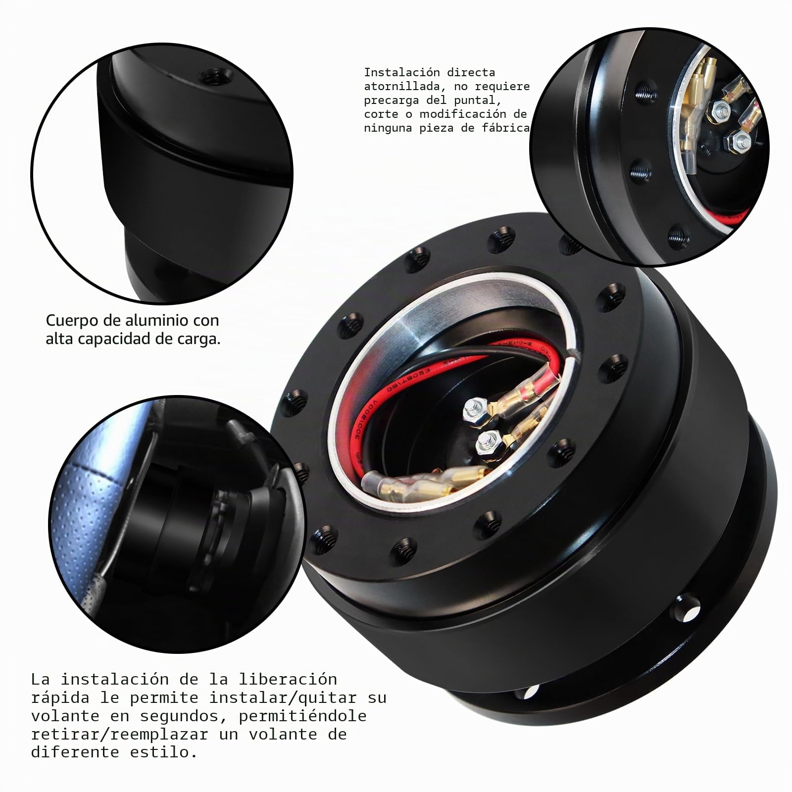 Volante de liberación rápida, kit universal de 6 agujeros Snap Off Boss para carreras/rally/deportes de motor (negro)