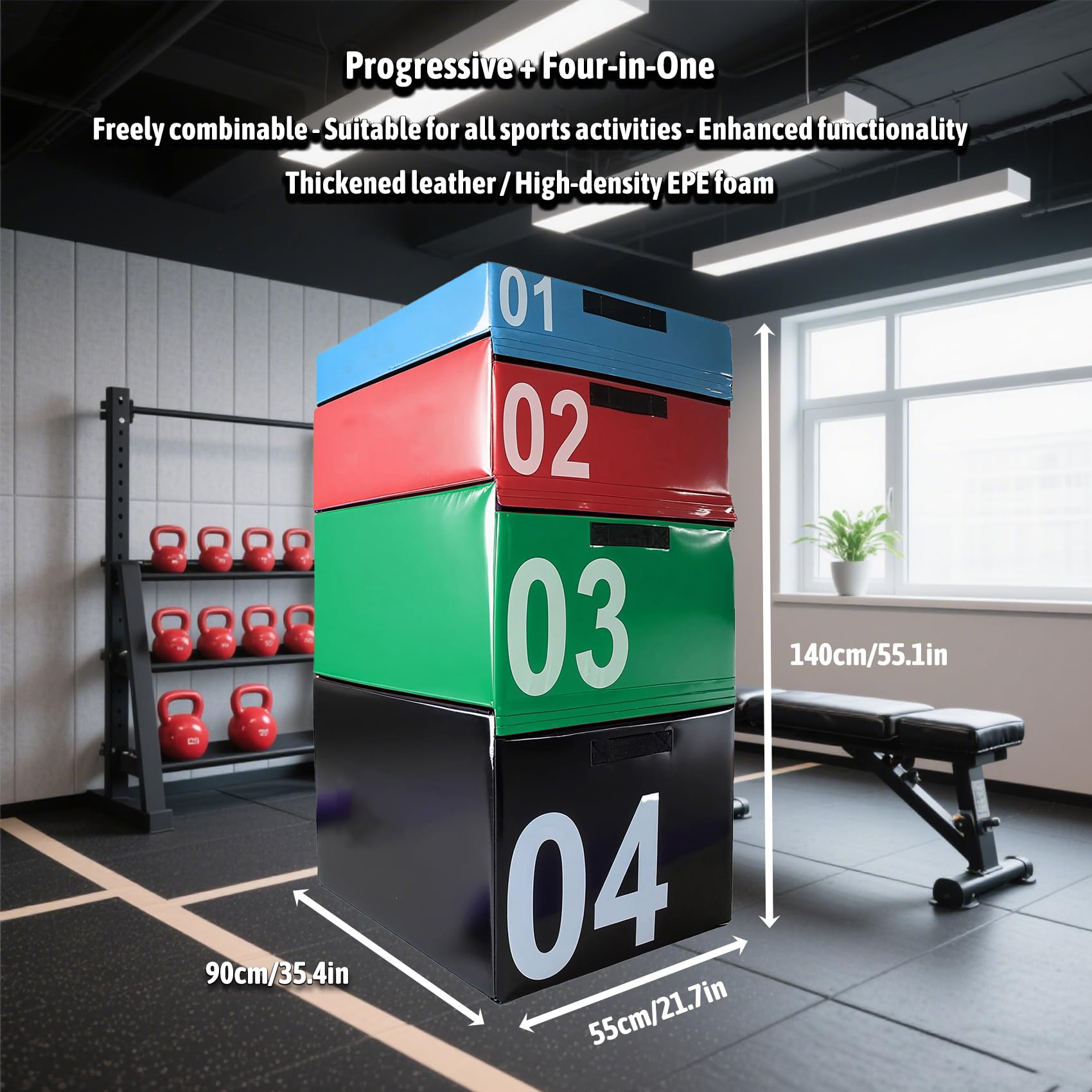 Caja de Salto Plyometrico Modular, Caja de Ejercicio Altura Ajustable con Surface Antideslizante & Espuma EPE para Plyometría, HIIT, Fuerza, Gym en Casa(Size:02#+03#)