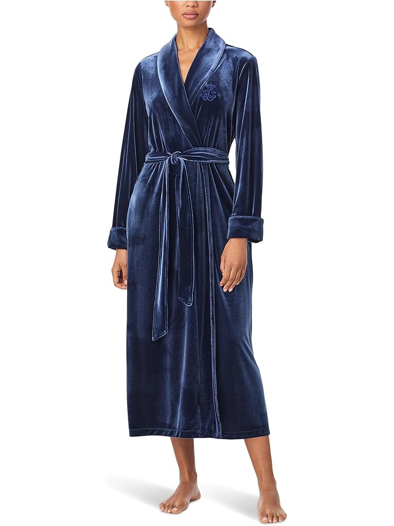 Blue Lauren Ralph Lauren Velvet Long Shawl Collar Robe
