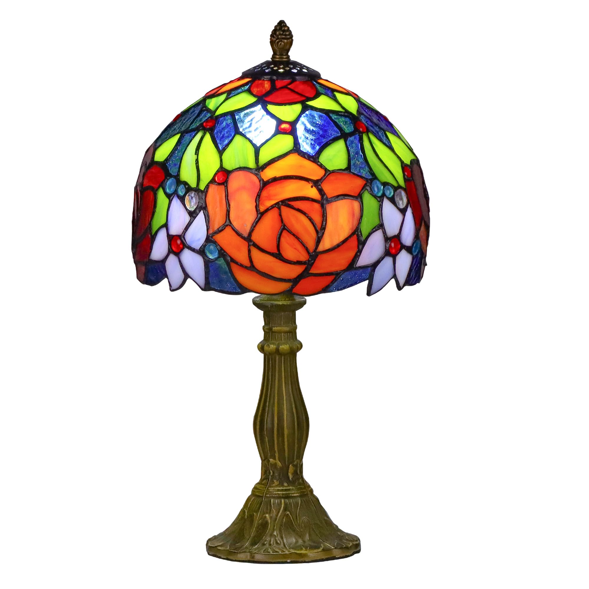 SERdeerCH Tiffany Style Lamp Rose Flower Stained Glass Table Lamp red Rose 8X8X14 Inches Home Office Desk Lamp Lights Decorate Gift Include Light Bulb