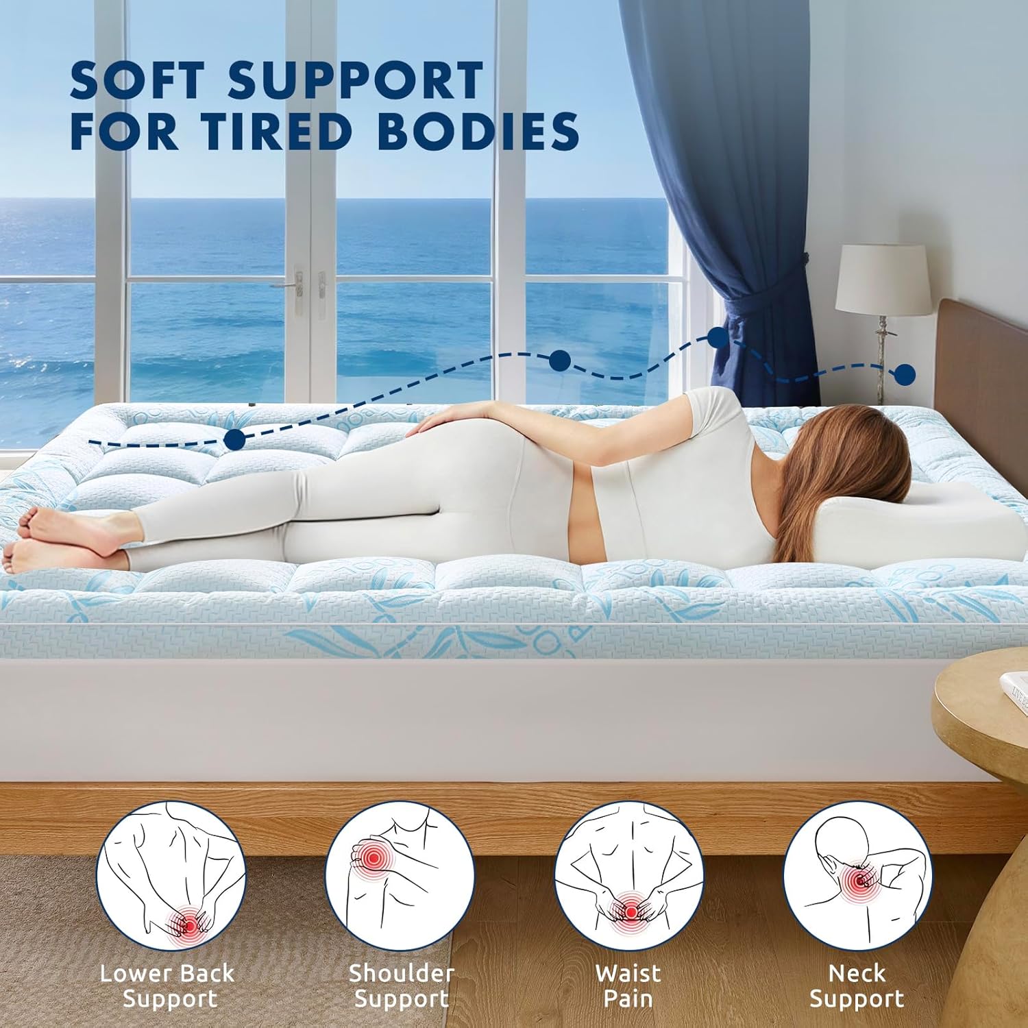 Queen Mattress Topper Viscose Derived from Bamboo,Breathable and Soft Extra Thick Pillow Top Mattress Pad Cover for Back Pain, Deep Pocket Fits 7–21 Inch Mattress (60"x80")