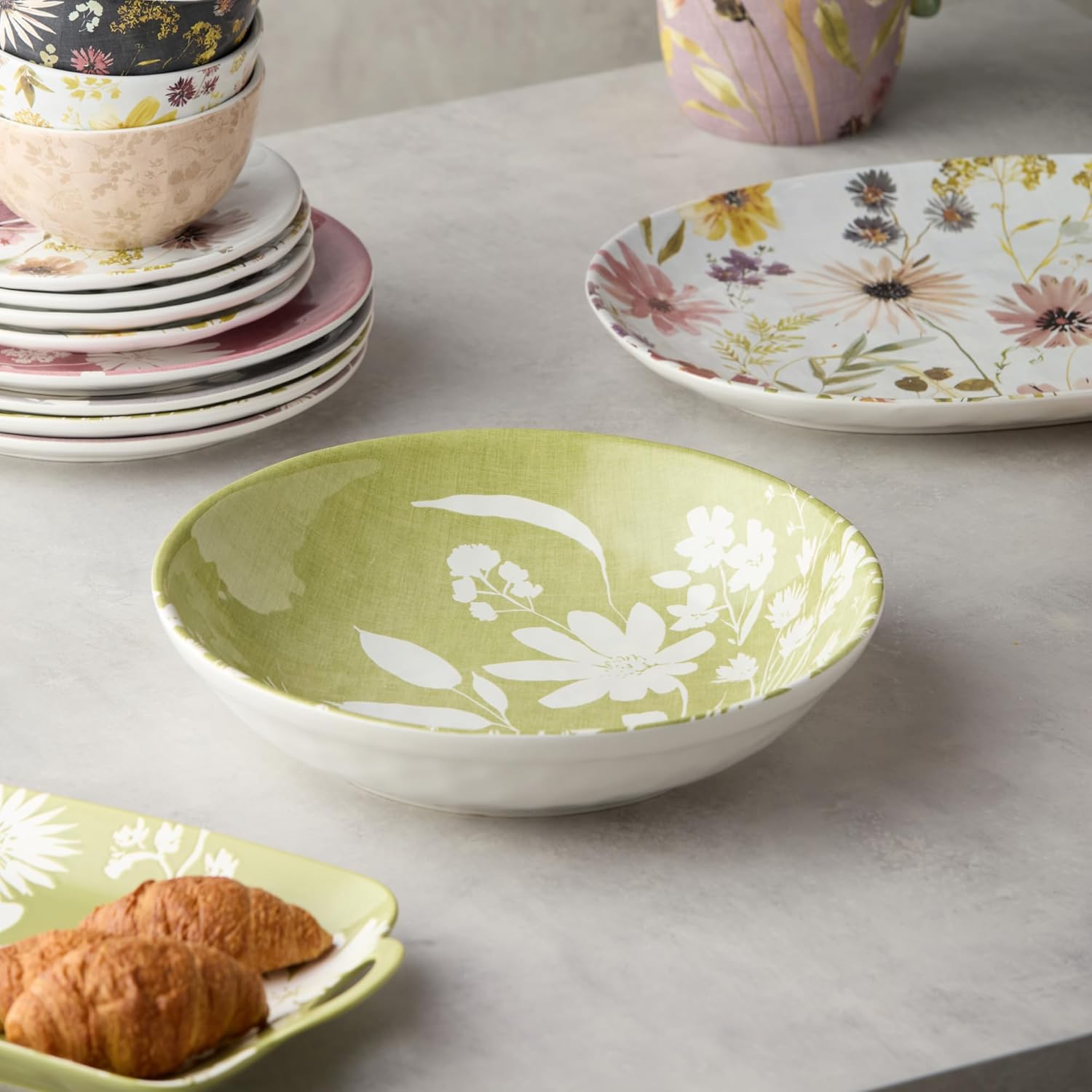 Wildflowers Ceramic OVAL PLATTER, 16 x 12 Inches, floral watercolor botanical serving platter ideal for appetizers, roasted dishes, salads, desserts, brunch displays