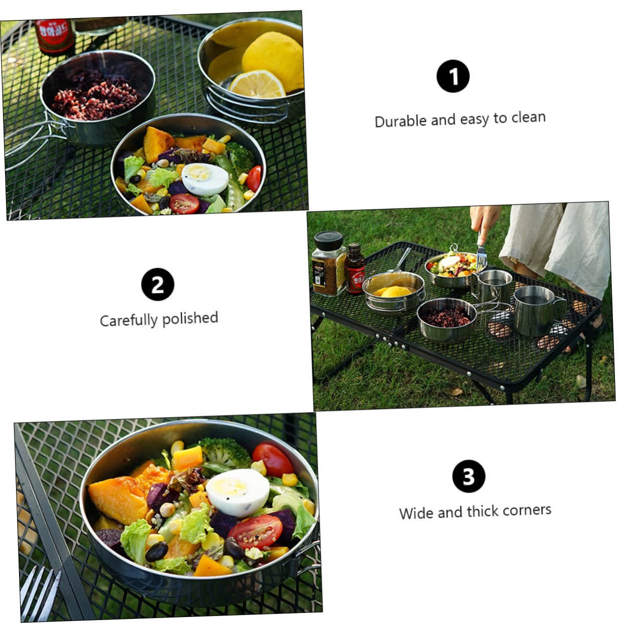 Toddmomy 5pezzi Ciotola Rotonda in Acciaio Inox per Campeggio Picnic e Barbecue Set di Stoviglie da Esterni Utensile da Cucina Durevole e Facile da Pulire