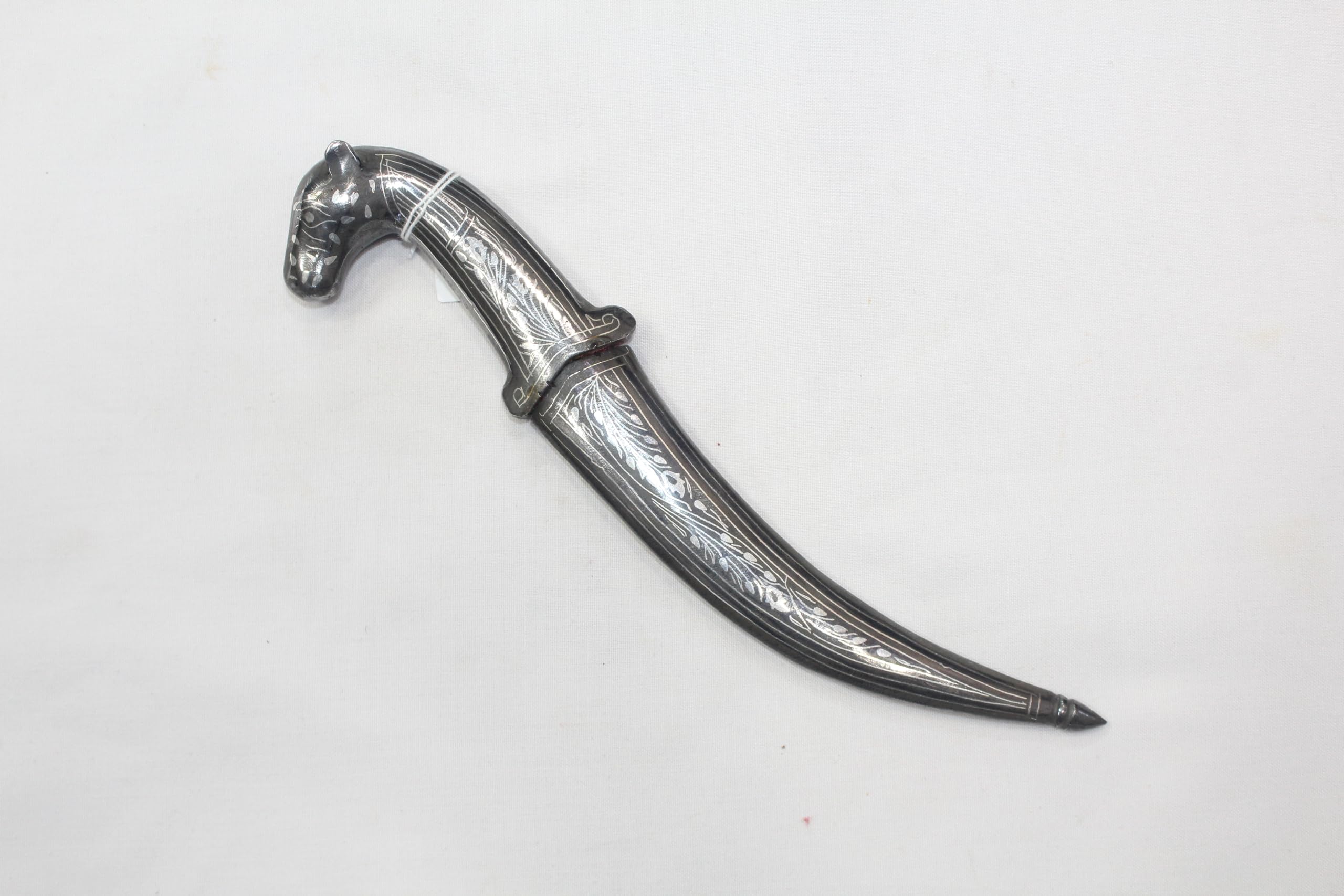 Rajasthan Gems Dagger Knife Camel Hilt Silver Koftgiri Work Damascus Steel Blade Handle E453