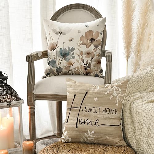 Miniatura 3 de AVOIN colorlife Chinoiserie - Juego de 4 fundas de almohada de flores de amapola Chickadee Spring Home Sweet Home, 18 x 18 pulgadas, otoño, la