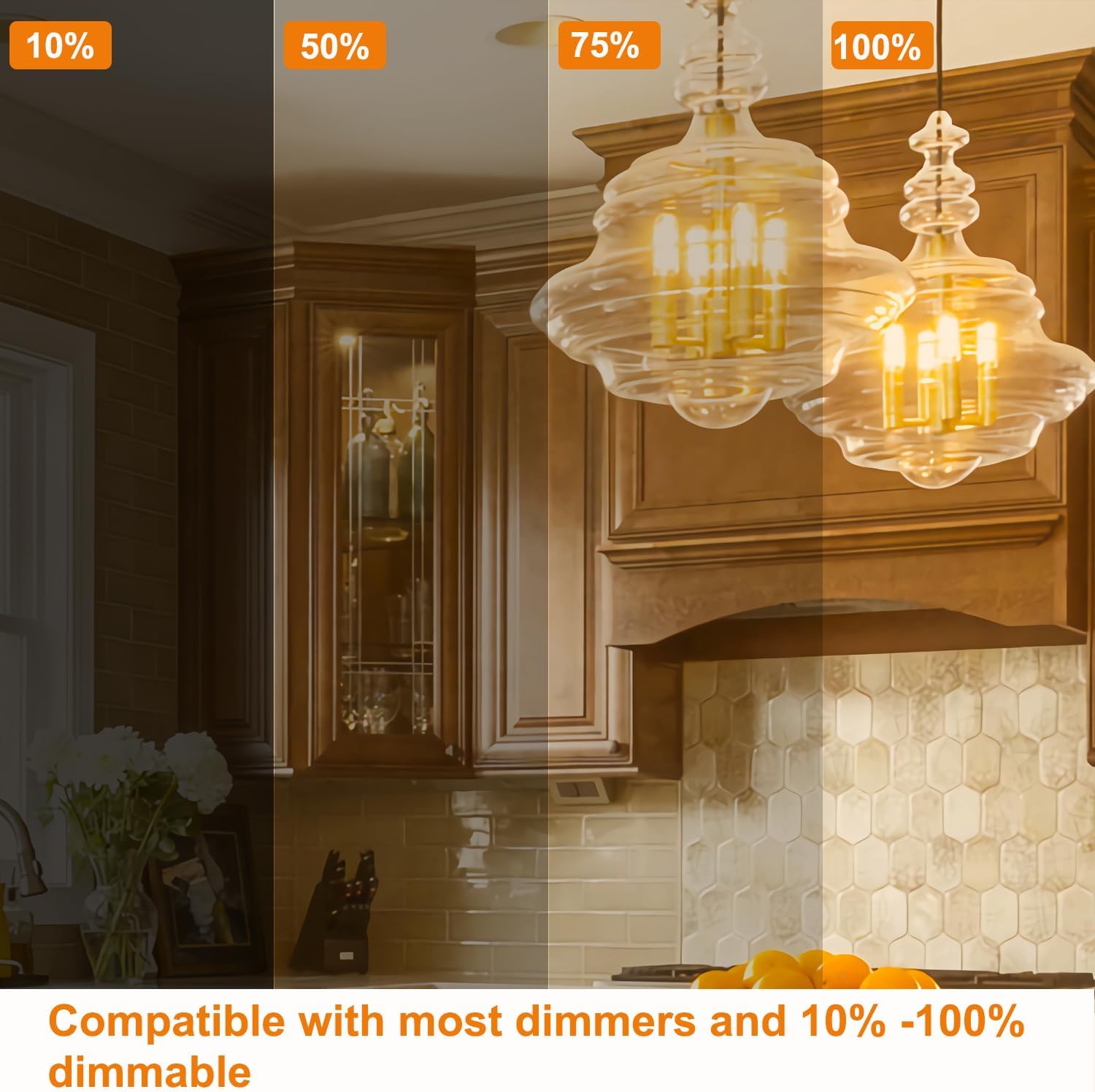 Vinaco 3.39 Inch E12 Edison Bulb Dimmable 4W, Equal 40W, 6 Pack T6 E12 LED Bulb 2700K Warm White, No Flicker T6/T25 Edison Candelabra Light Bulbs for Chandelier, Ceiling Fan, Pendant, Wall Sconces