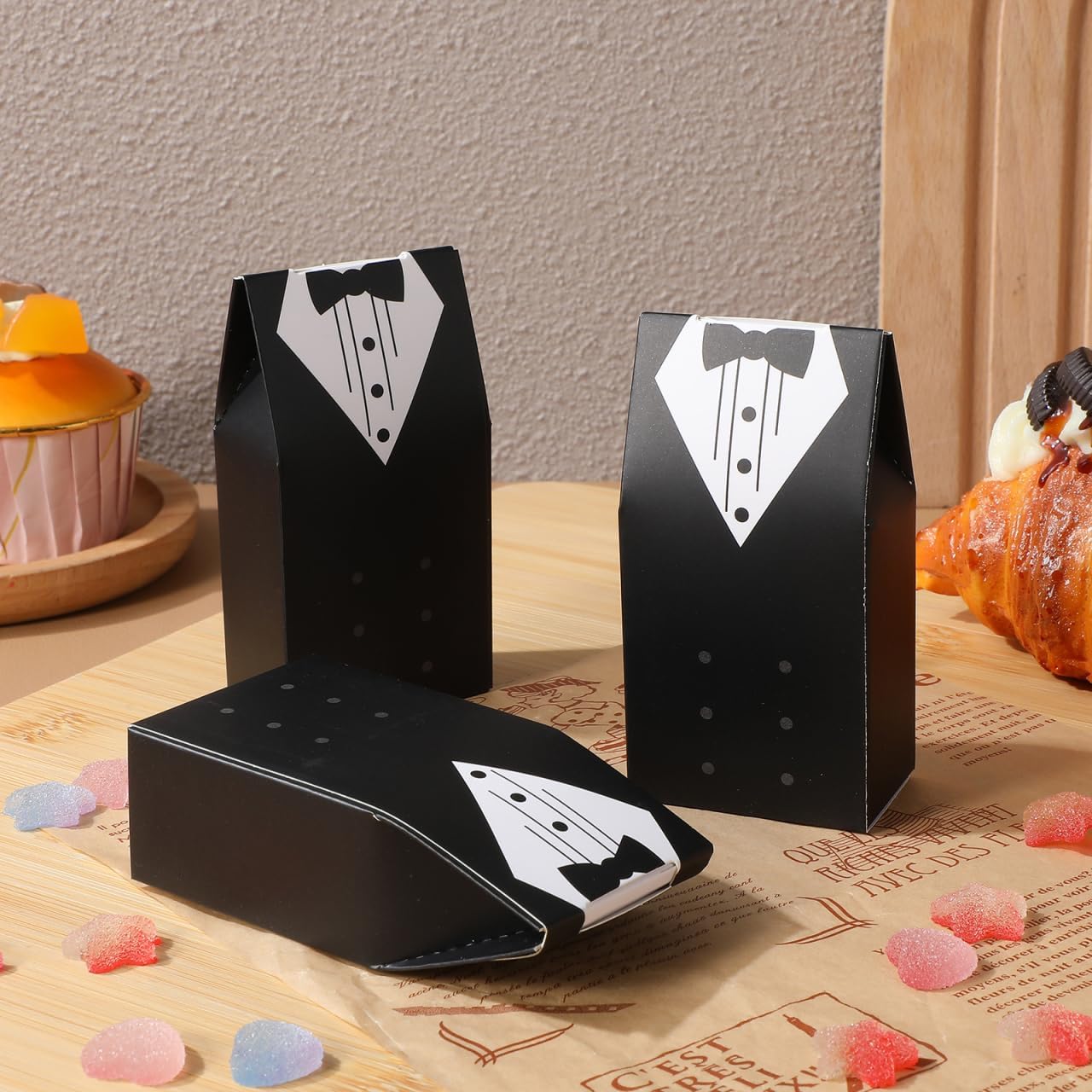 50pcs Foldable Candy Boxes - Groom Bridal Dress Packaging Ccontainers