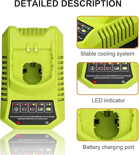 Miniatura 4 de Cargador actualizado de 8000 mAh P108 y P117 de repuesto para batería Ryobi de 18 V y cargador combinado compatible con baterías Ryobi de 18 V P102