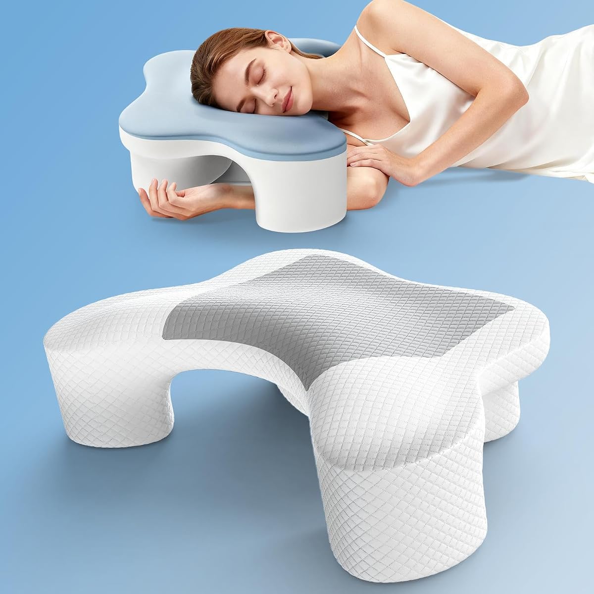 Side Sleeper Pillow with Arm Hole, Ergonomic Shoulder Pillow, 2 Pillowcases | Pillow with Arm Hole ，Arm Pillow for Adults，For Shoulder Pain Relief