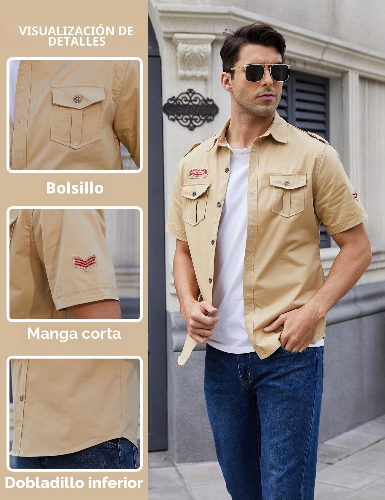 Gihuo - Camisa táctica militar de manga corta para hombre, para trabajo, aire libre, senderismo, camping, caza, pesca