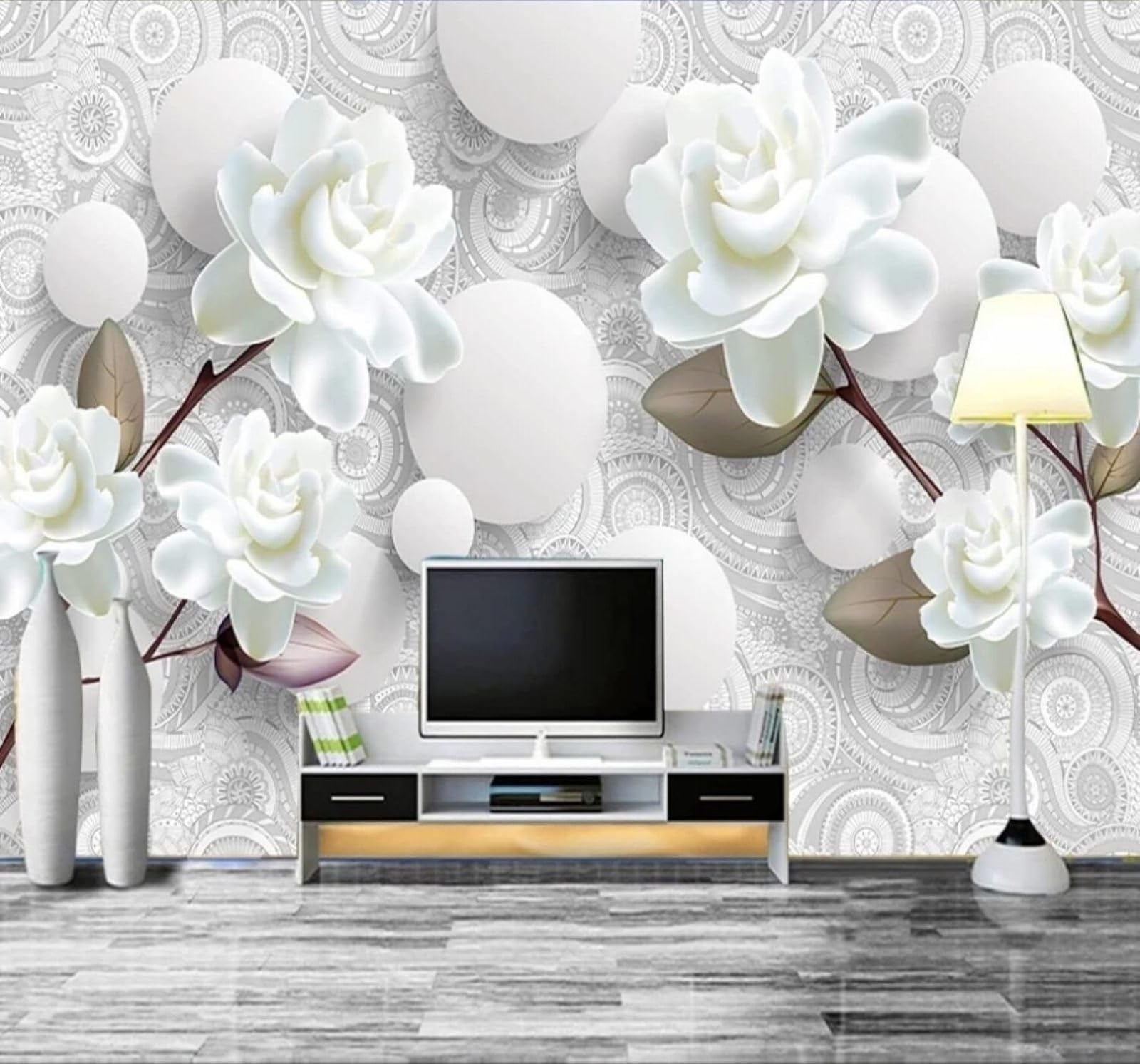 XLMING Minimalist Three Dimensional White Peony Flower Sphere 3D Wallpaper Luxury Home Dining Decor Paste Sofa Living Room The Wall for Bedroom Mural-430cm×300cm