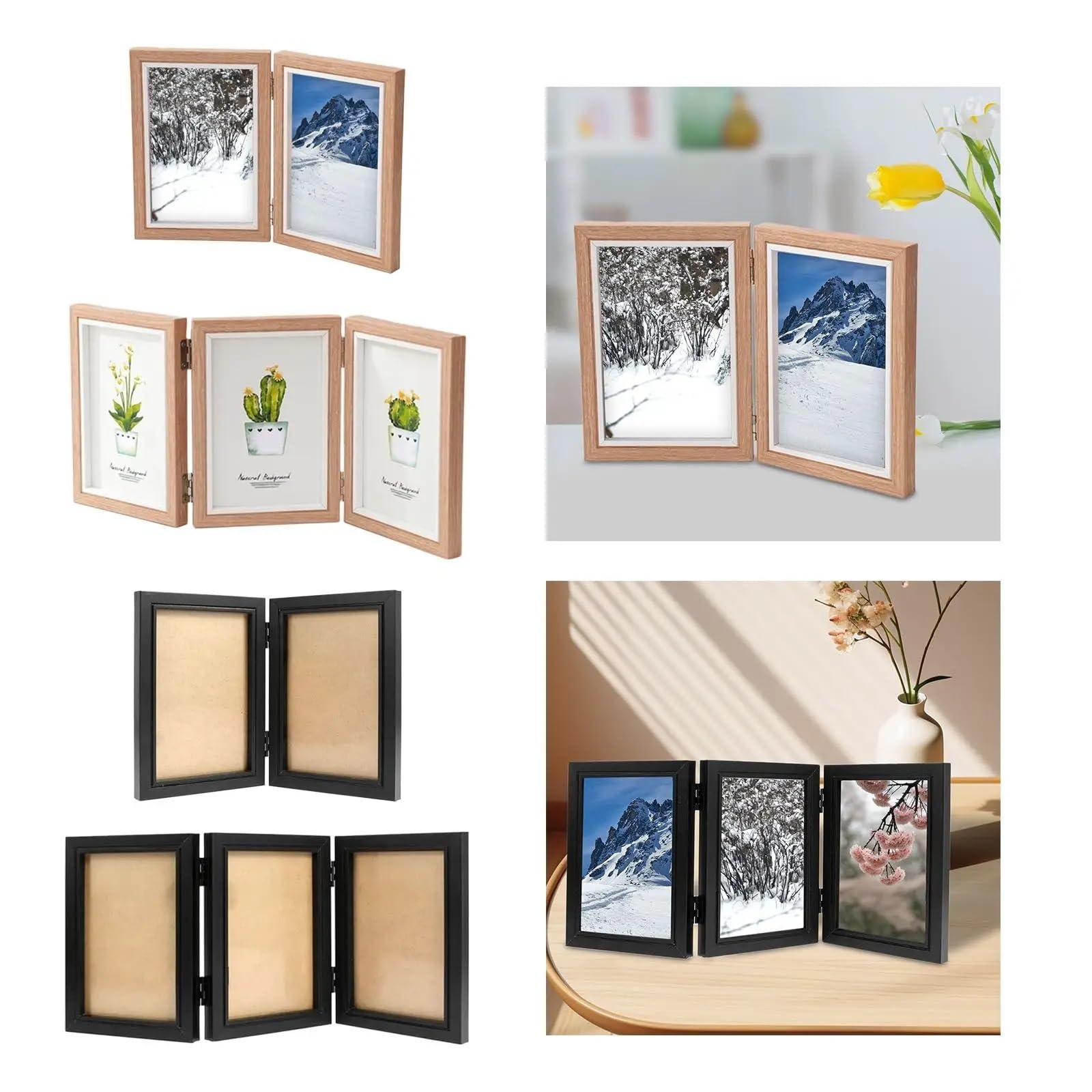 Marcos de Fotos Marco de fotos plegable de madera for collage familiar, ideal for entrada, pasillo, mesa, escritorio, decoración del hogar.(Style 4)