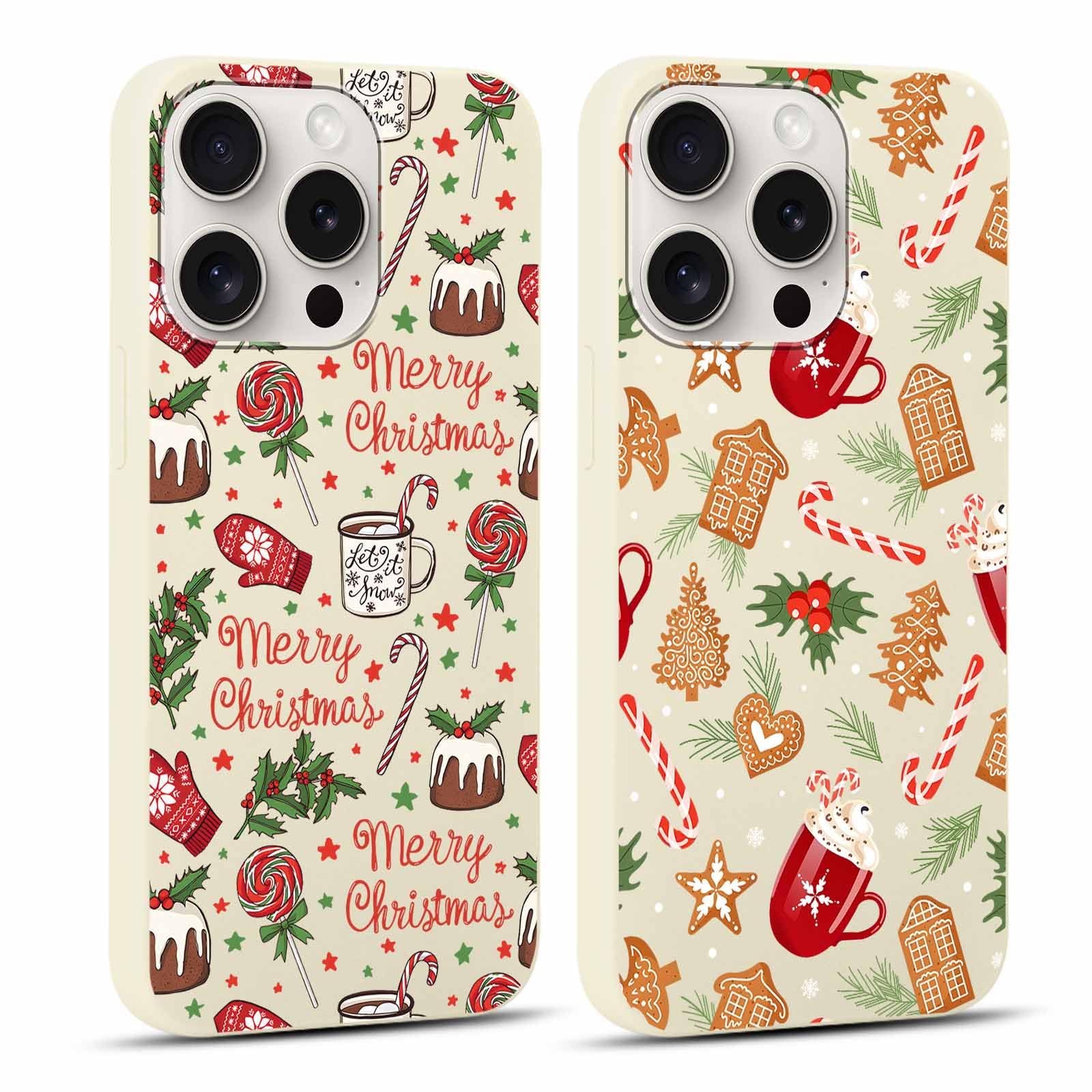 Yomjew 2 Pack Merry Christmas Phone Case for iPhone 15 Pro 6.1", Cute Christmas Decorations Gifts Case with Xmas Cookies Candy Pattern Shockproof Soft