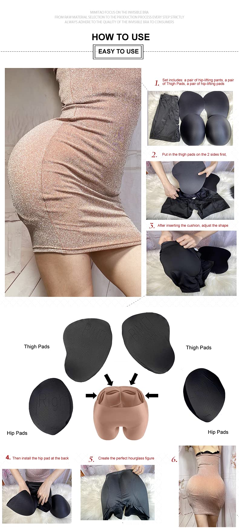 BIMEI 4PS Offener Schritt Schwamm Oberschenkelpolster Hüfte Polster Damen Butt Lifter Hüfte Padded Panty Shapewear