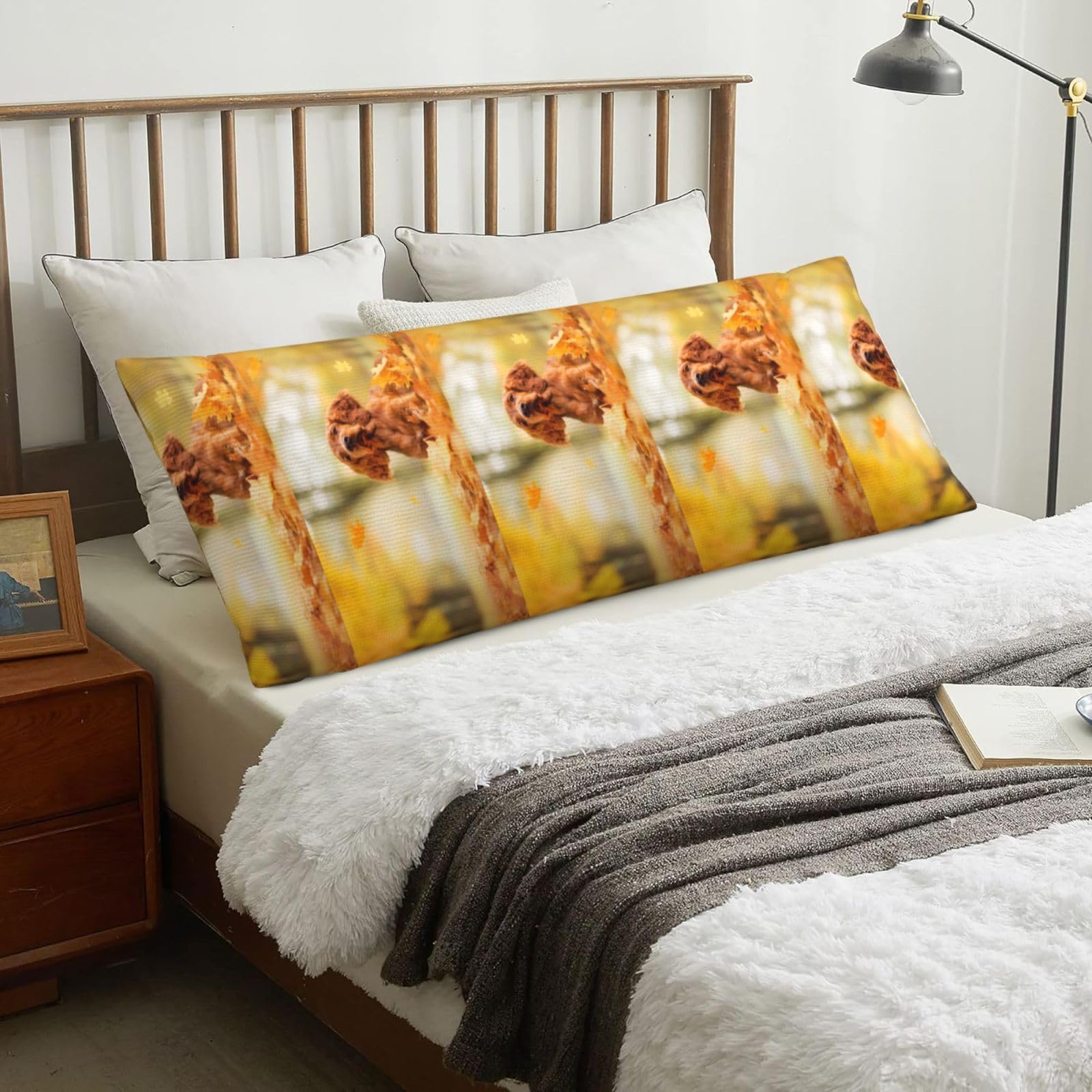 Cocker Spaniel Autumn Park Brown Spaniel Dogs, Body Pillow Cover with Zipper,Long Body Pillowcase 20 x 60 in