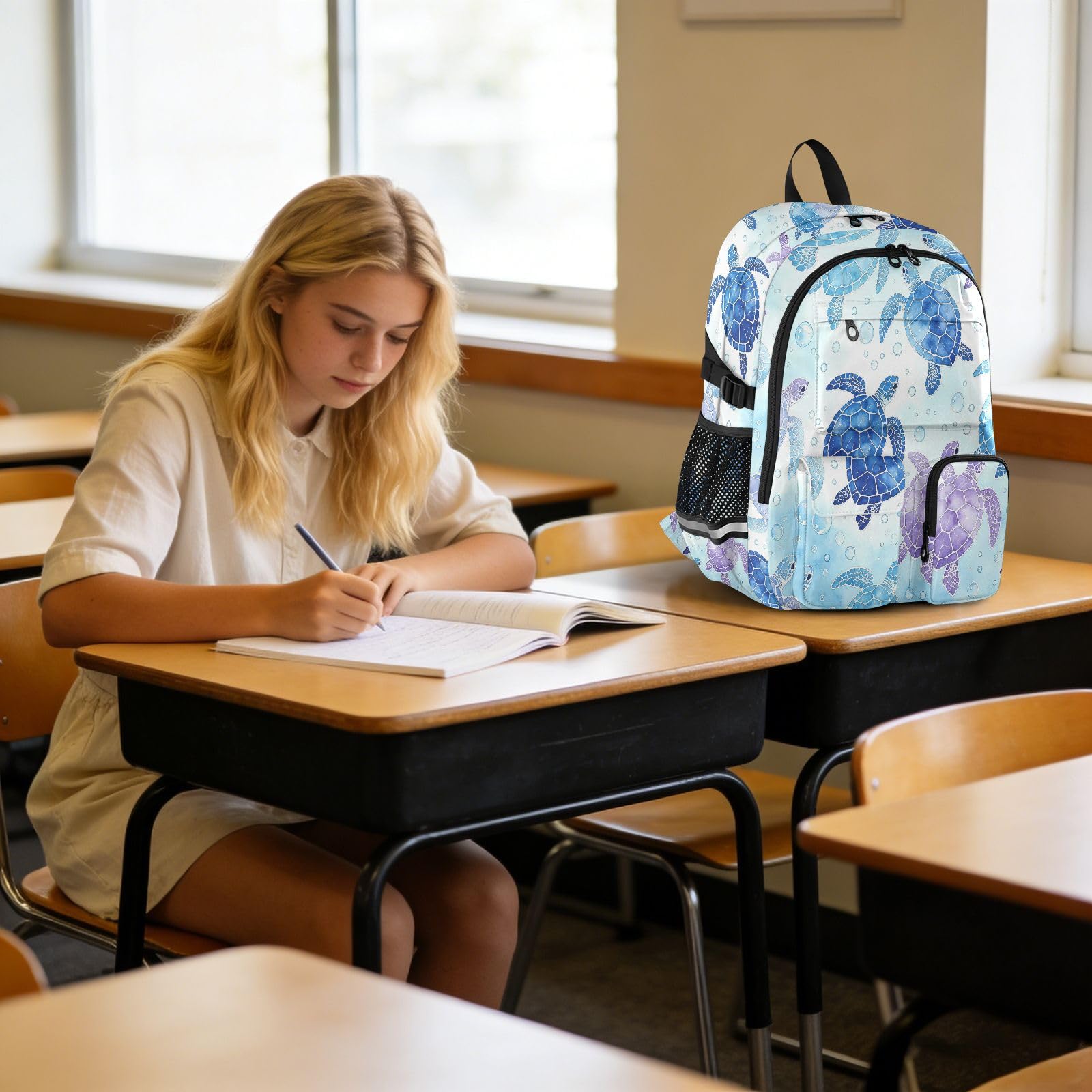Rucksack mit Schildkrötenmuster und mehreren Taschen für Schule, Reisen, Outdoor, Uni, 44,5 cm (17,5 Zoll) Laptop-Rucksack für Damen und Herren