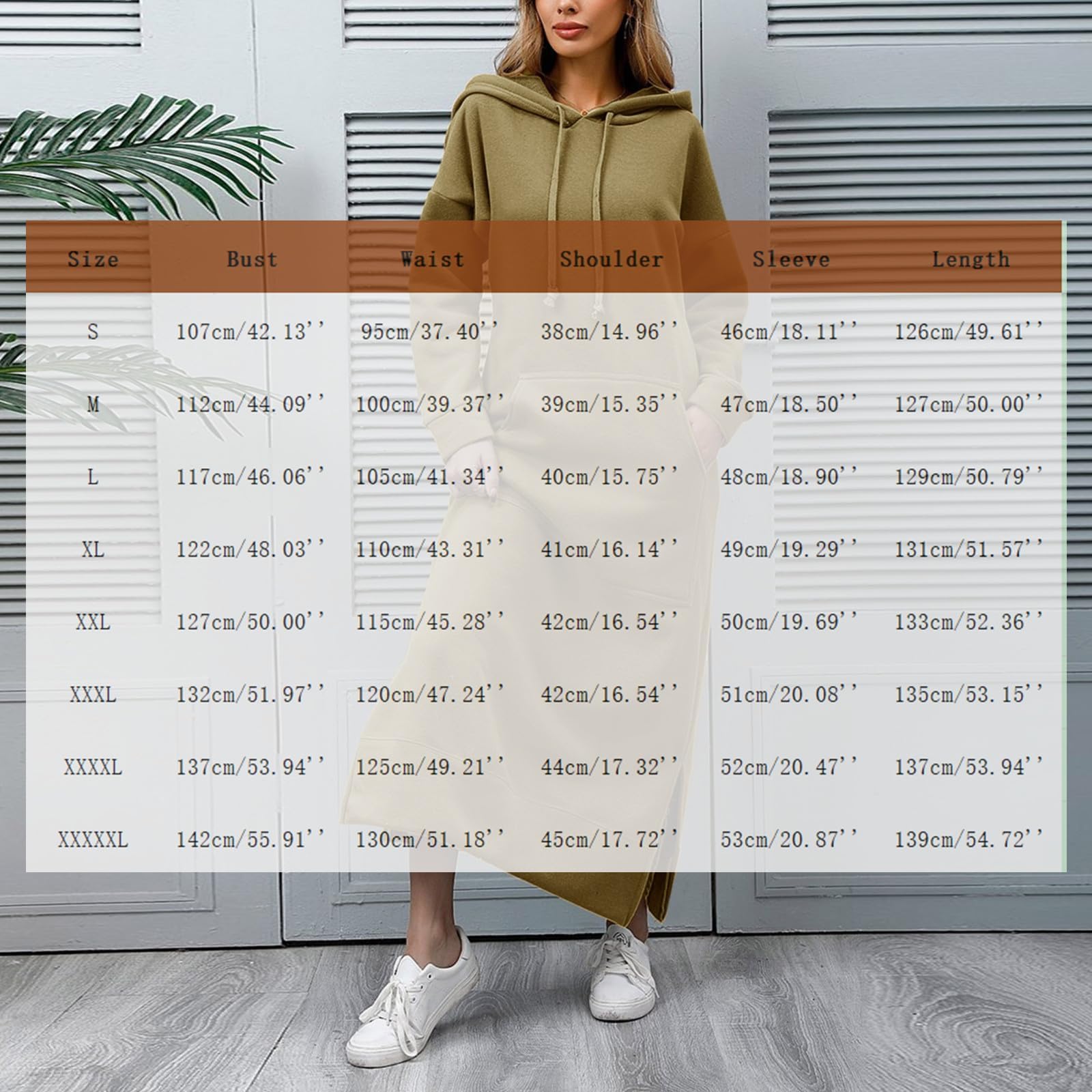 Generisch Damska bluza z kapturem z długim rękawem w dużych rozmiarach, z bawełny, oversize, sukienka z kieszeniami, Maxi Warmy sweter na przytulne dni