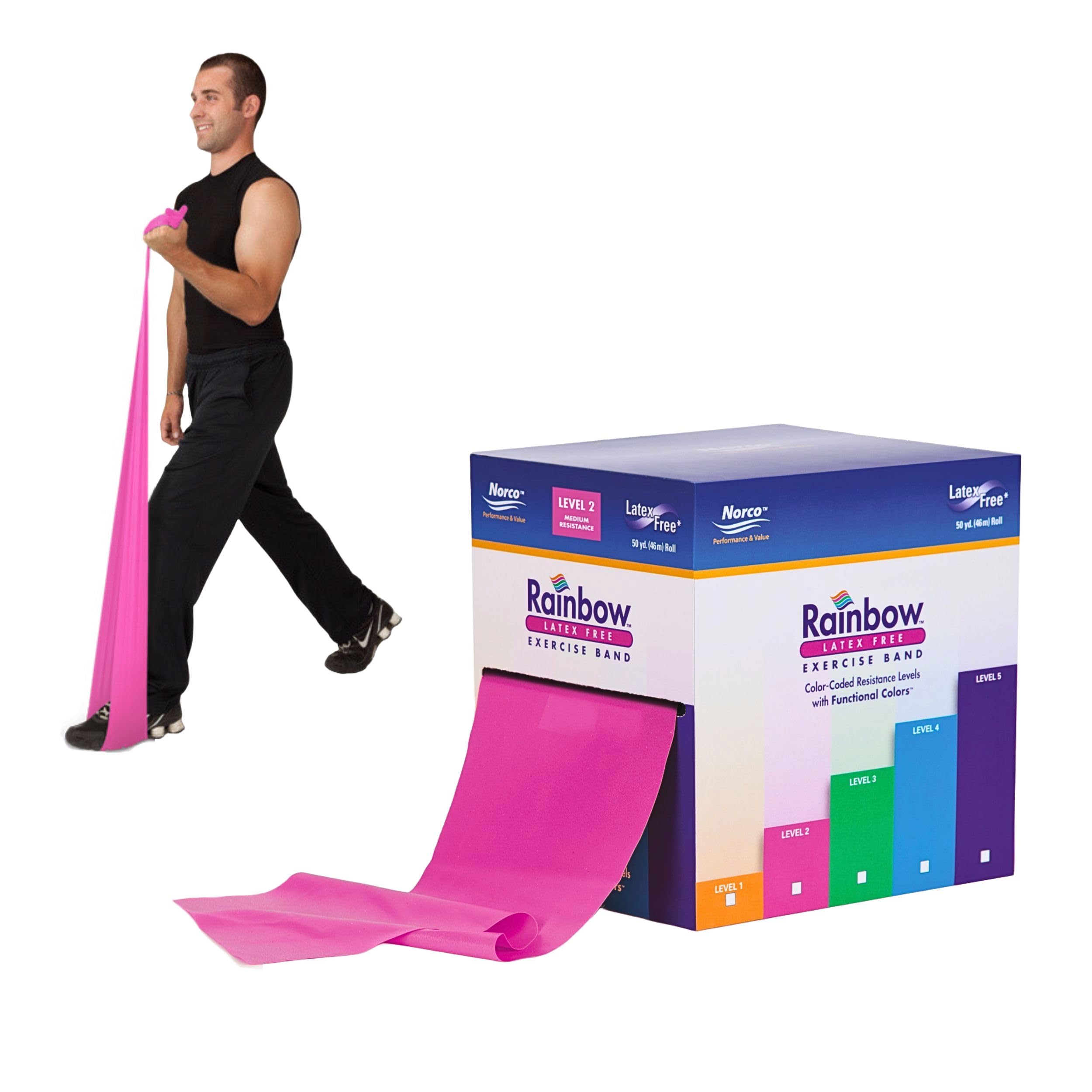 Norco Rainbow - Fascia di resistenza senza lattice, senza polvere, inodore, 5 livelli da leggera a super pesante, da usare per riabilitazione, fisioterapia, esercizi casalinghi, fitness, forza