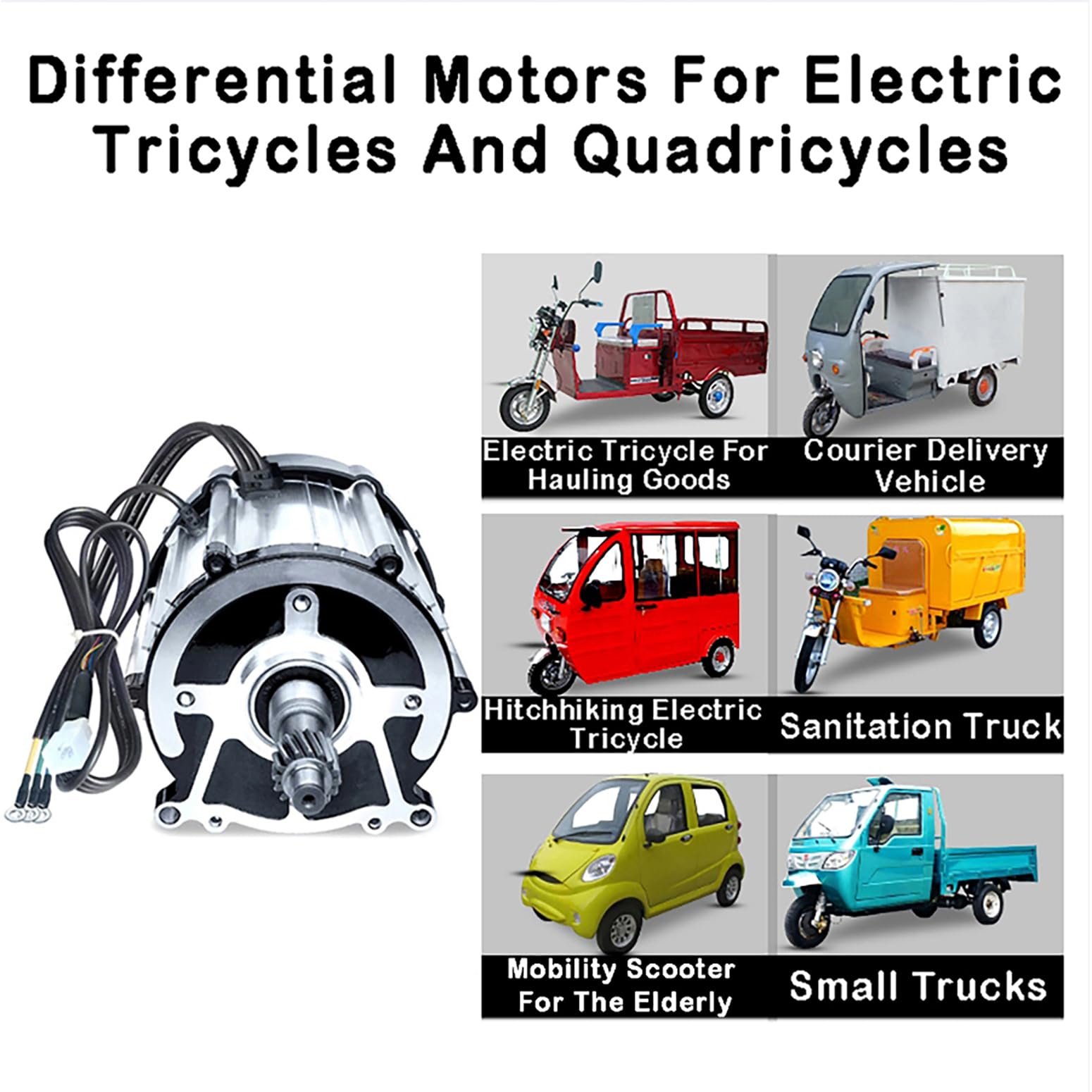 550W-1200W Motore Elettrico A Triciclo 48V / 60V / 72V Motore Differenziale Brushless con Scatola di Derivazione A 5 Fori, Motore con Albero A 5 Fori E 16 Denti per Quadricicli