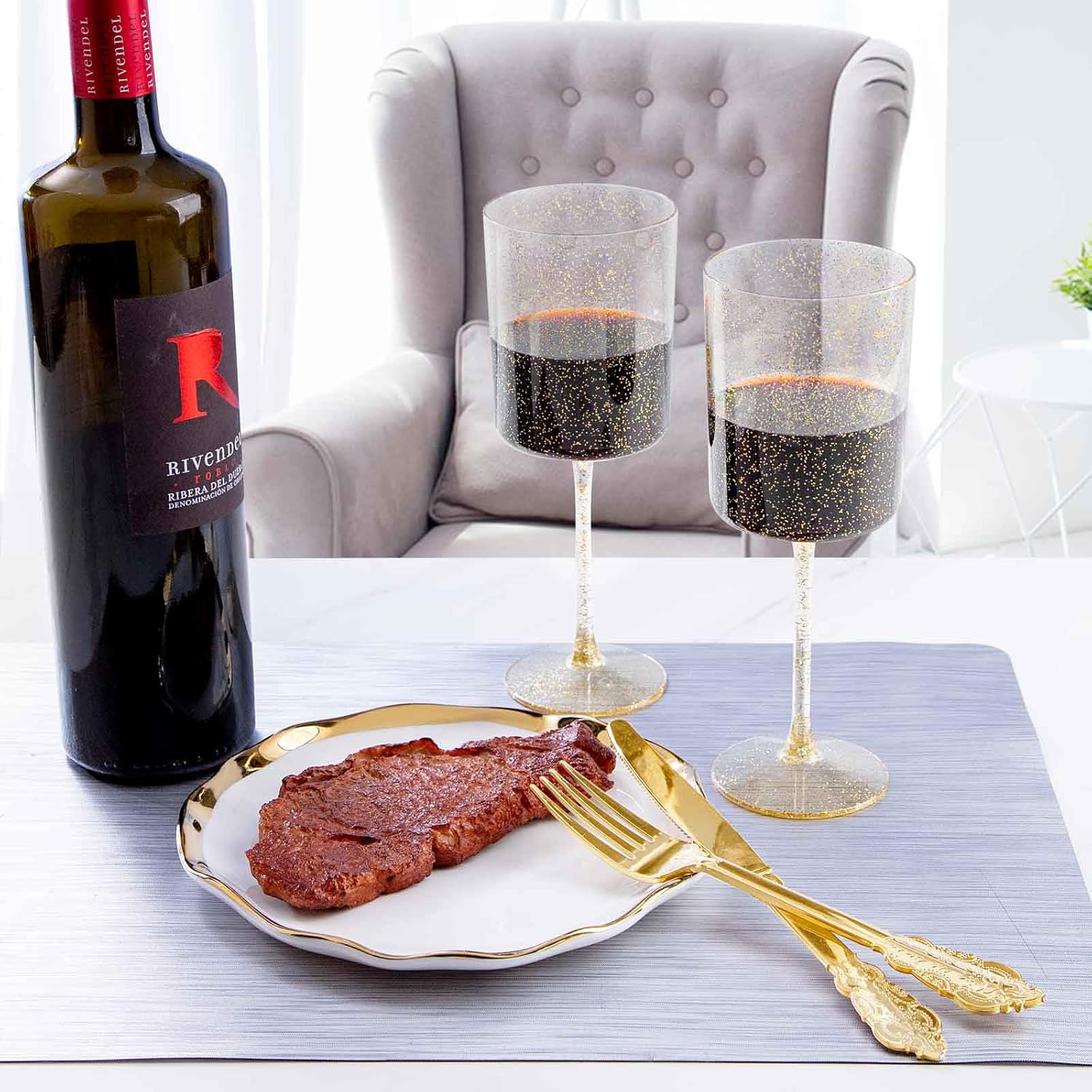 Ciaell 6 Pack Gold Plastic Wine Glasses - 10 Oz Disposable Glasse with Stem - Disposable Wine Glasses Perfect for Parties & Weddings & Poolside & Outdoors & Camping - Image 9