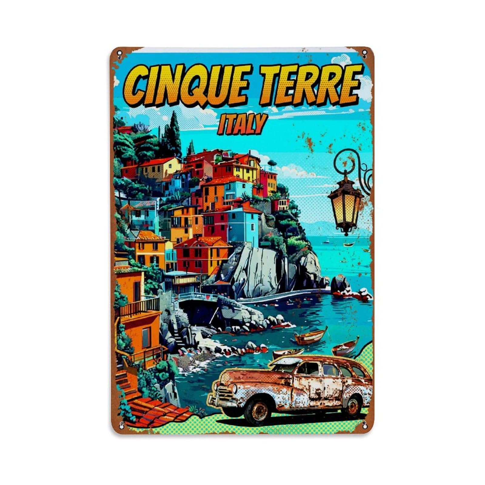 Yrnq 08X12inch Vintage Style Vintage Travel Cinque Terre Italy Cheerful Metal Tin Sign