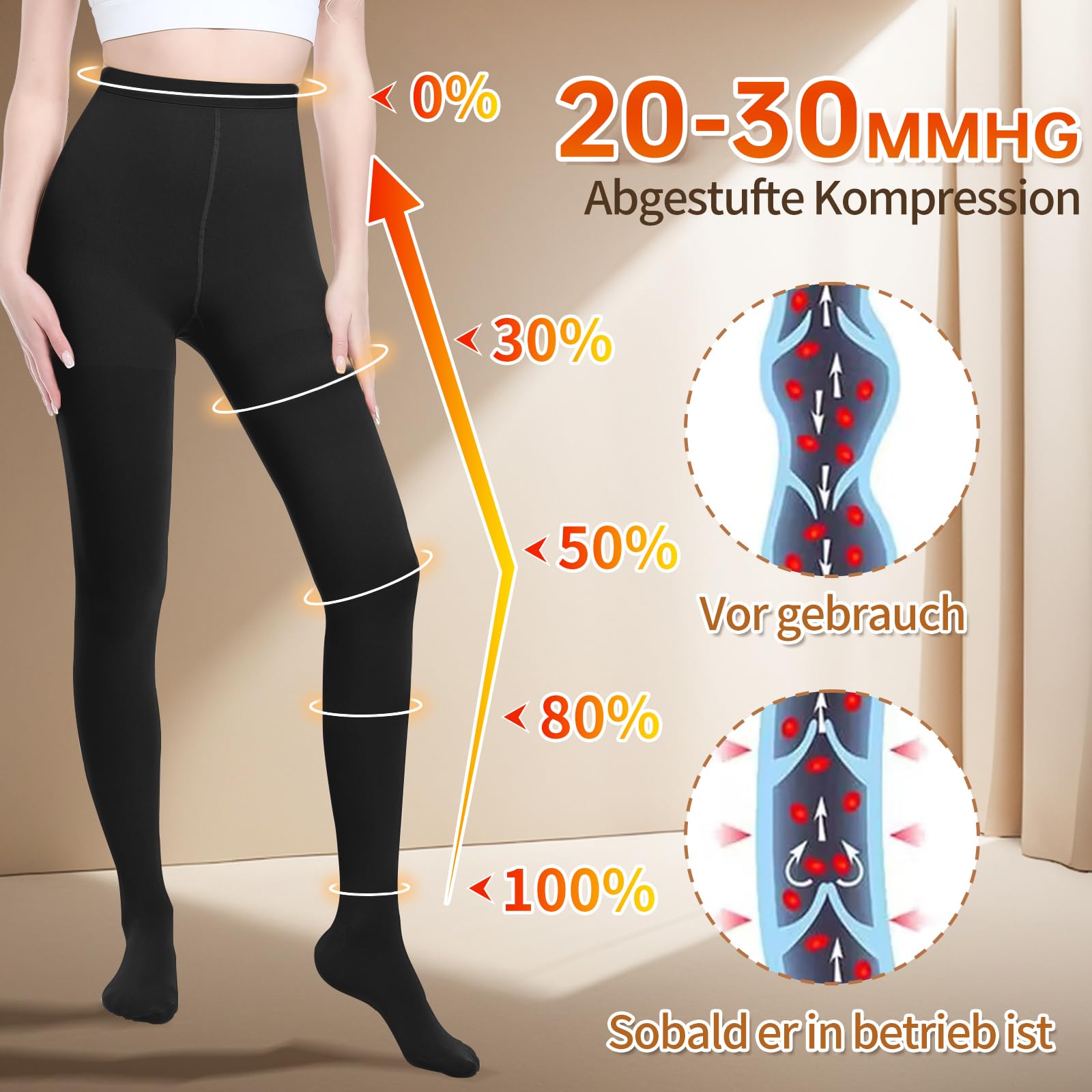 Bas de compression médicaux pour femme, longs, 20-30 mmHg - Bas de contention pour homme, opaques - Pantalon de compression classe 2 - Convient pour les œdèmes varices, TVT
