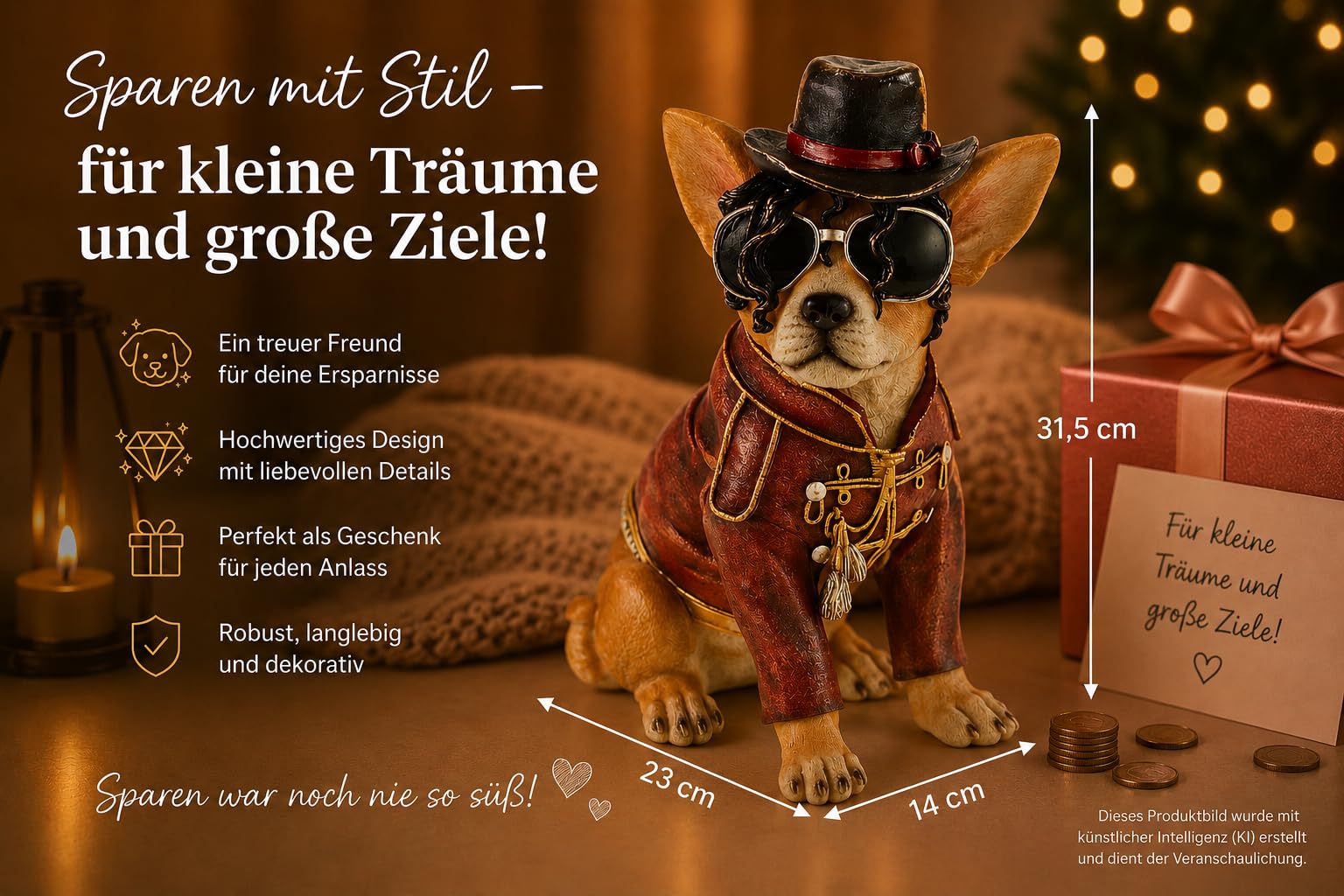 Hundespardose Rockstar Design Farbenfrohe Hunde Dekofigur Polyresin Spaschwein (Modell Rockstar)