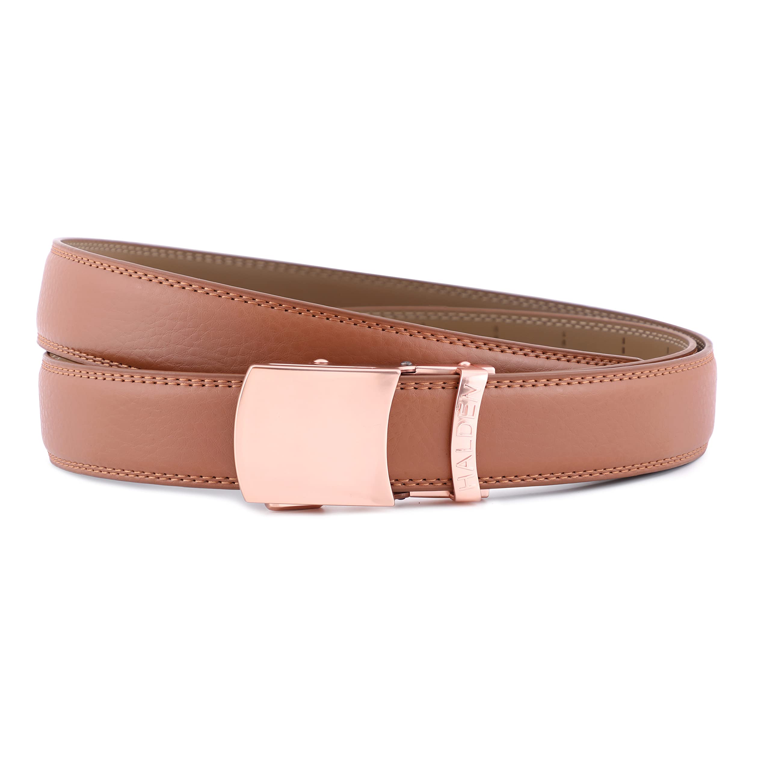 HALDEN Men's Falcon Tan Belts, Quality leather, Free size, Fits up to 44 inches waist, Ratchet straps, unique magnetic vintage buckle, Autolock belt