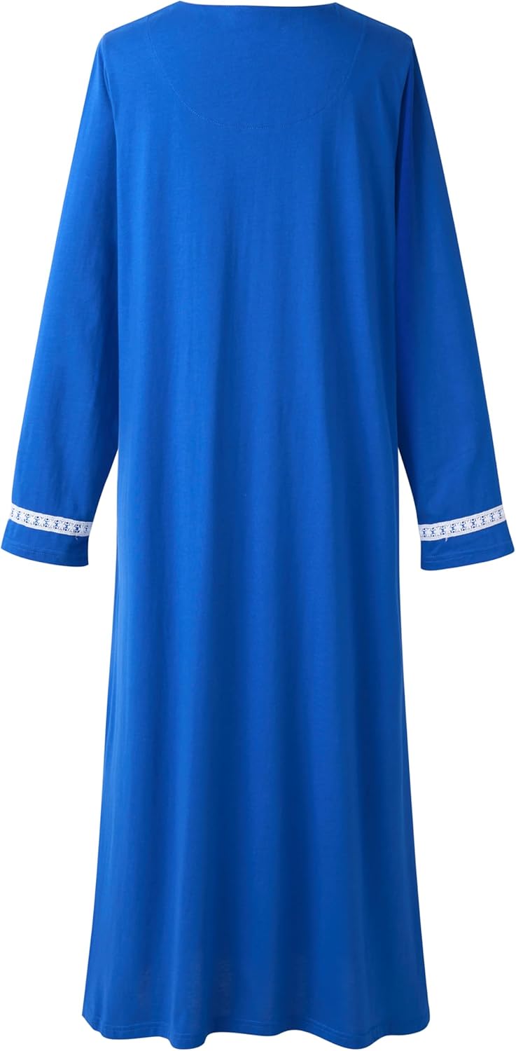 Keyocean Nightgowns for Women, Soft 100% Cotton Knit Nightgowns, Comfy Long-Sleeve Ladies Sleepwear Gown for Mom - Image 2