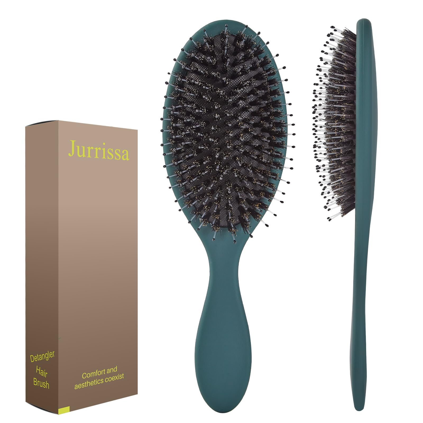 Jurrissa Boar Bristles Hair Brush for Women and Men, Detangling Hair Brush for Smoothing Massage Add Shine, Nylon&Boar Bristles Detangler brush for