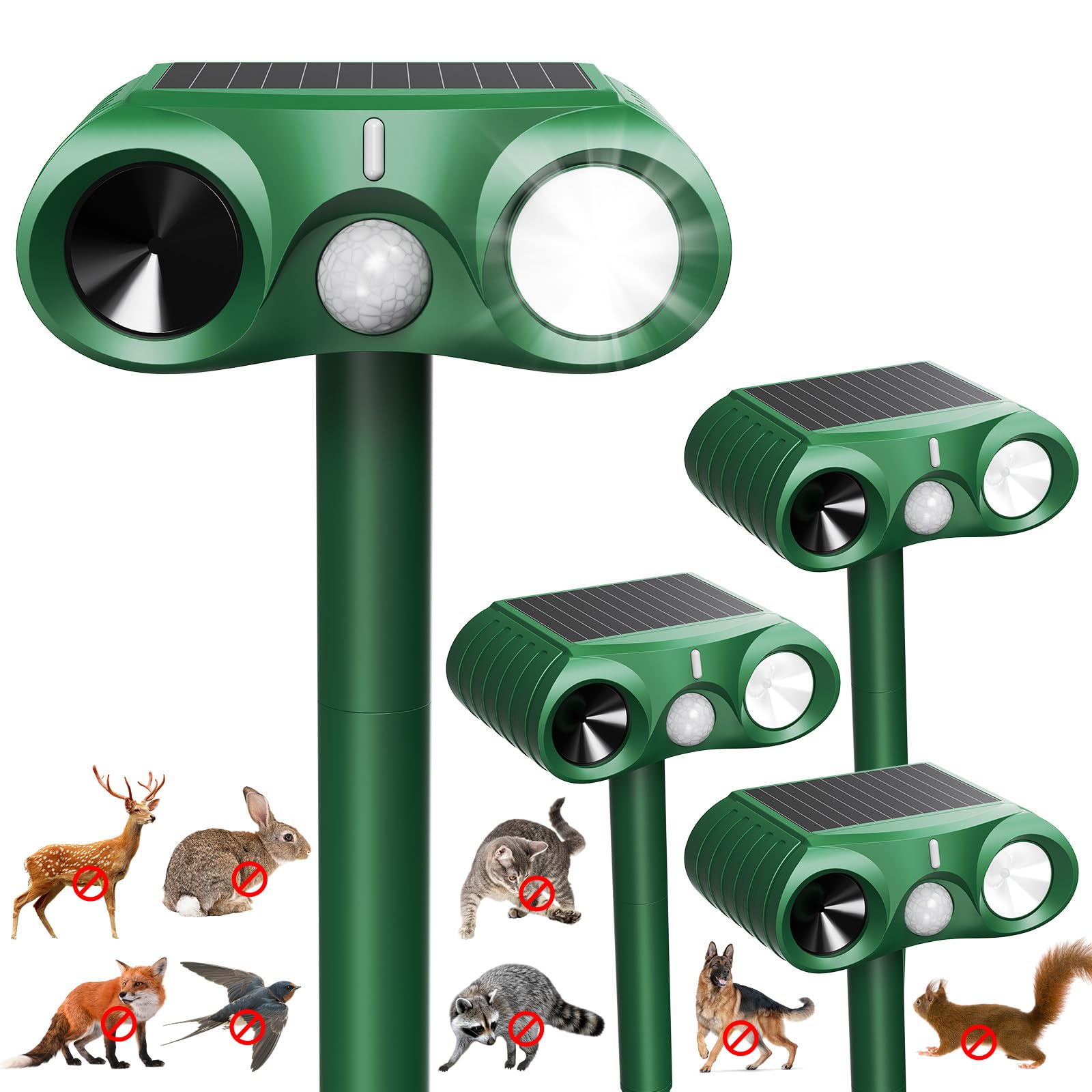 MQHUAYU 4 Pack Solar Cat Repellent for Gardens UK, Ultrasonic Animal Repeller with USB & Solar, Waterproof Cat Scarers for Gardens with Motion Sensor for Farm Squirrels Dogs Cats Foxes Birds