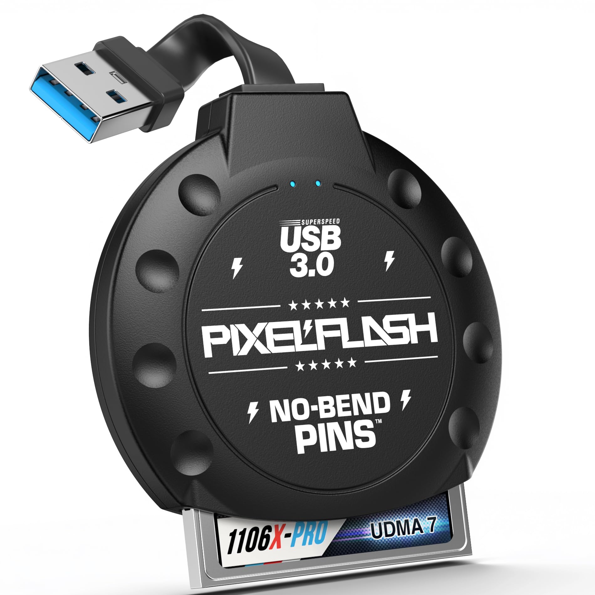 PixelFlash CF Card Reader (Black) - Compact Flash Memory Card Adapter with Cabled USB 3.0, 5GB/s File Transfer, No-Bend Pins, Supports UDMA-7, Anti-Slip & Anti-Scratch, Compatible to Most Brands & OS