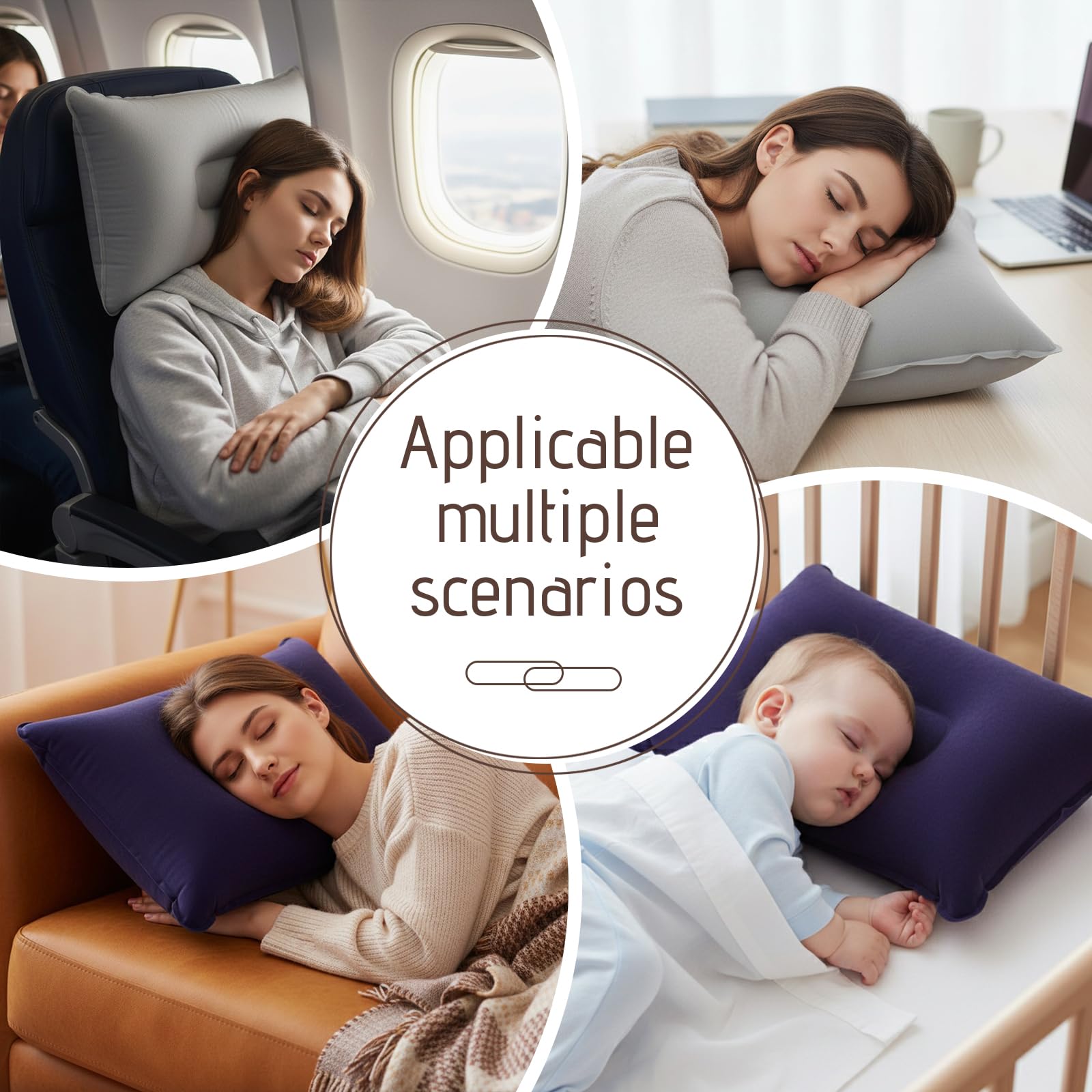 Almohada Hinchable 2 Piezas Camping Cojin Playa Inflable Cuello Viaje 34×22cm Gris Azul Marino
