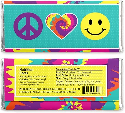 Miniatura 2 de Big Dot of Happiness 60's Hippie - Envoltura de barra de caramelo de los años 60 Groovy Party Favores - Juego de 24
