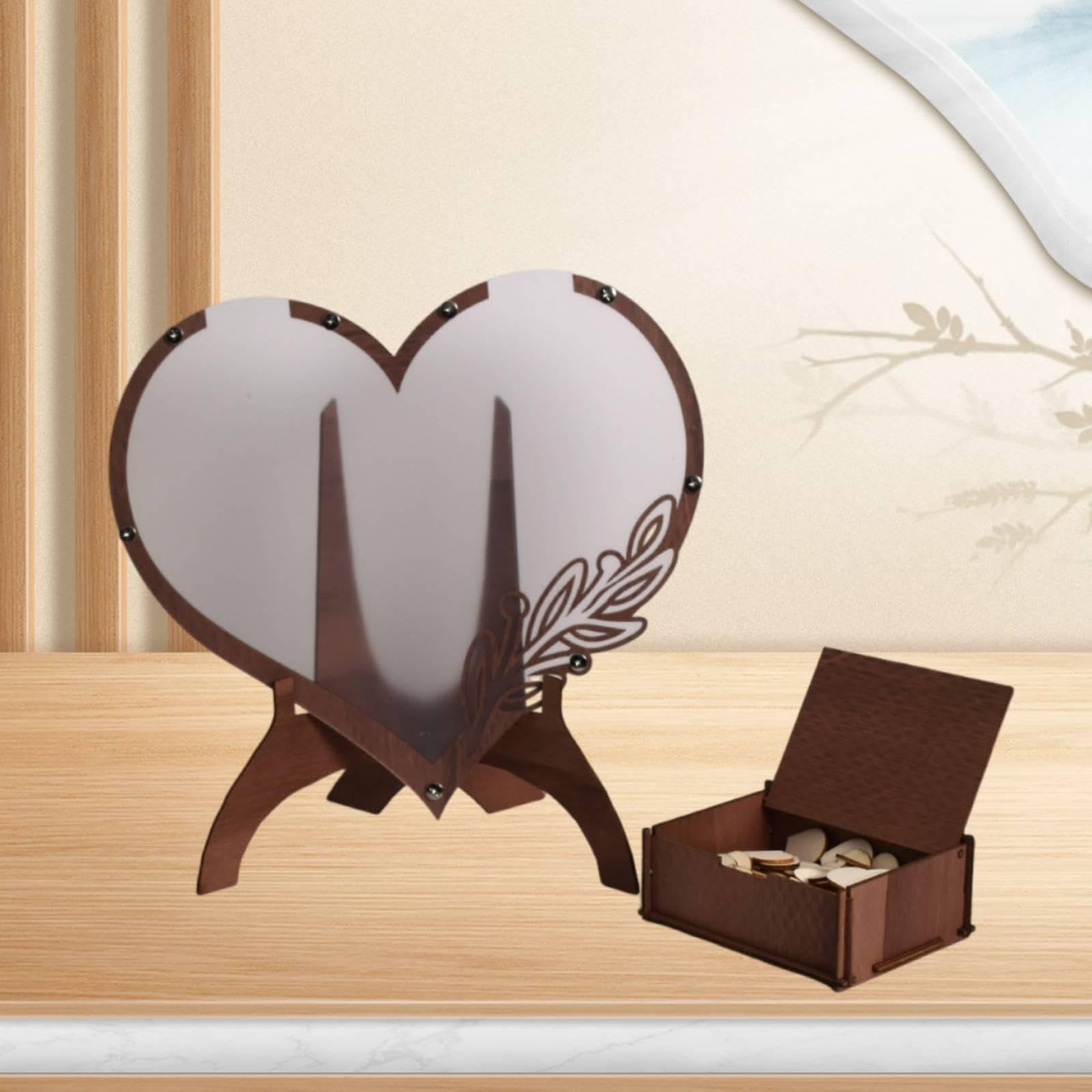 Libro de Firmas para Bodas, Marco de Fotos en Forma de Corazón, Tablero de Firmas, Portatarjetas, Decoración de Mesa de Madera, Recuerdo para Los