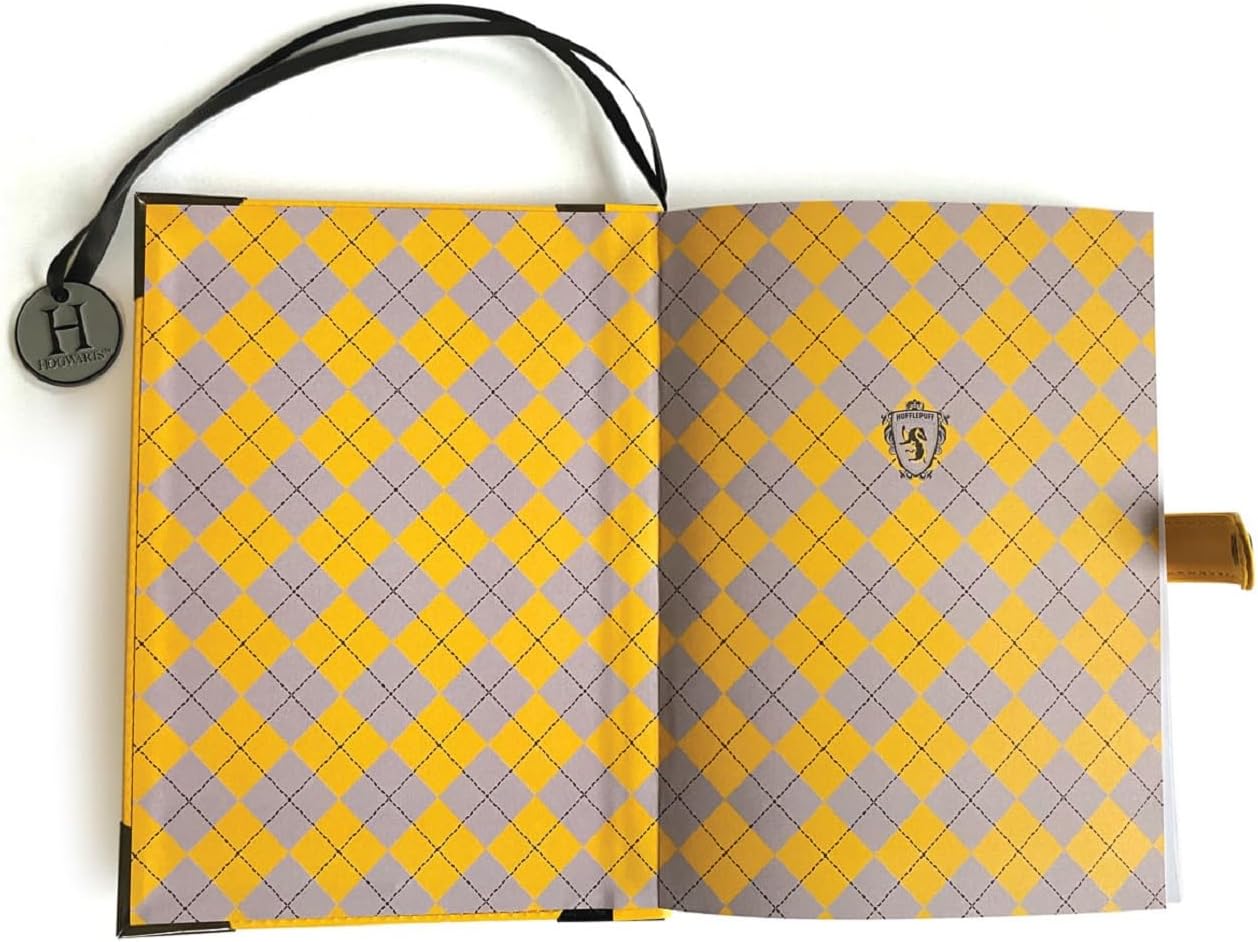 Paper House Productions Harry Potter 8" Foil Accent Embossed Vegan Leather Notebook with Satin Ribbon Page Marker - Hufflepuff