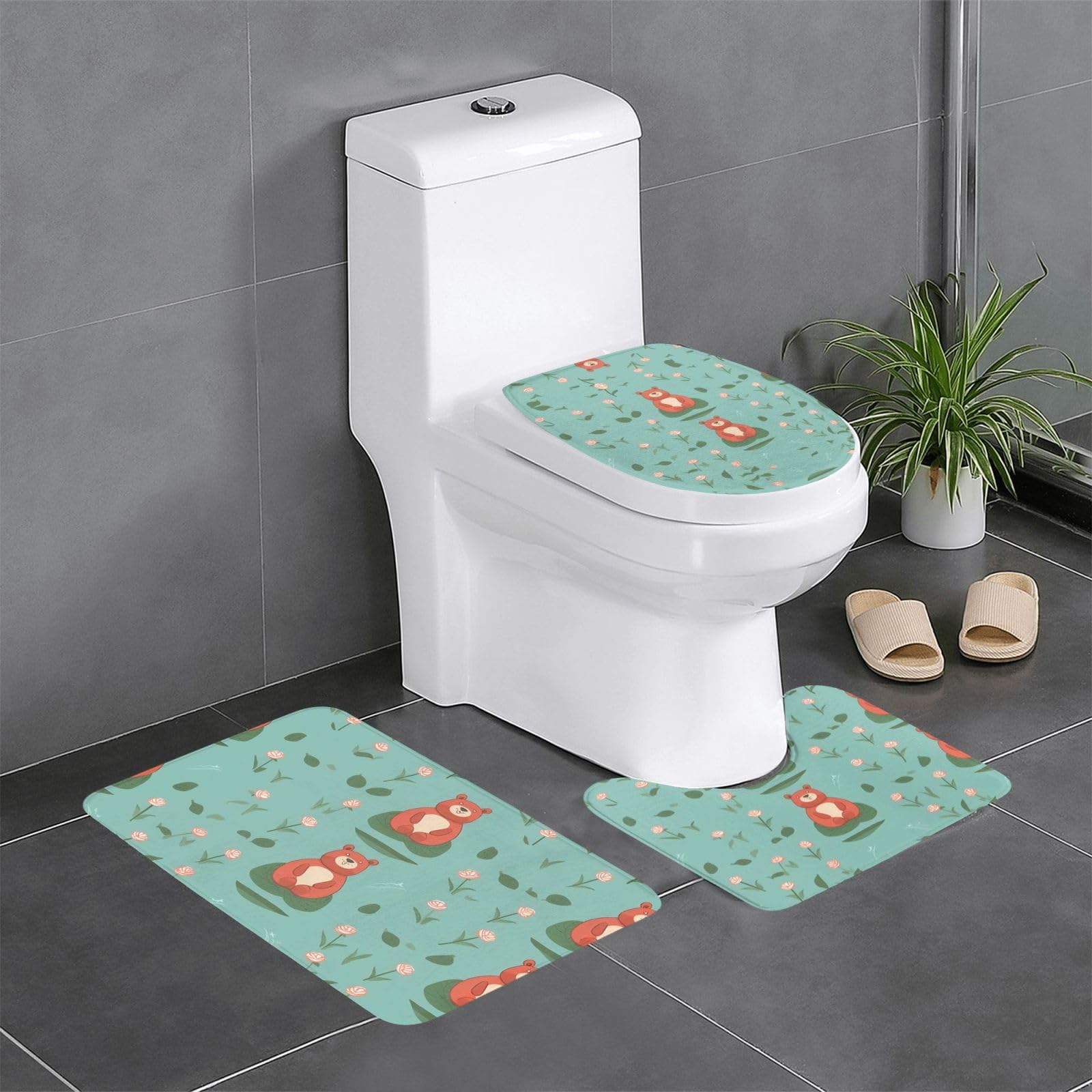 Tapis de salle de bain antidérapants Hi Bear lot de 3 pour toilettes