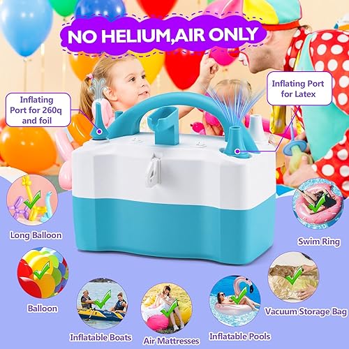 Miniatura 2 de AGPTEK Electric Air Balloon Pump, 110V 600W Rose Red Portable Dual Nozzle InflatorBlower for Party Decoration