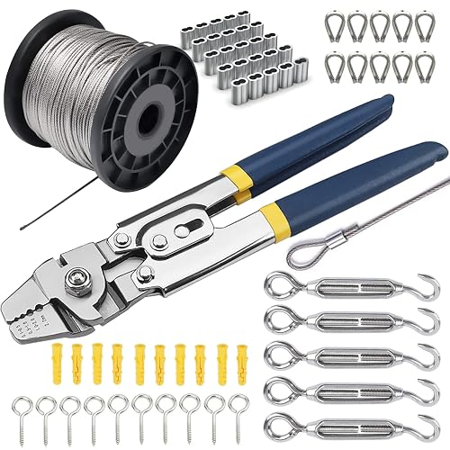 Turnbuckle Kit & Wire Rope Crimping Tool, 100ft Vinyl Coated
