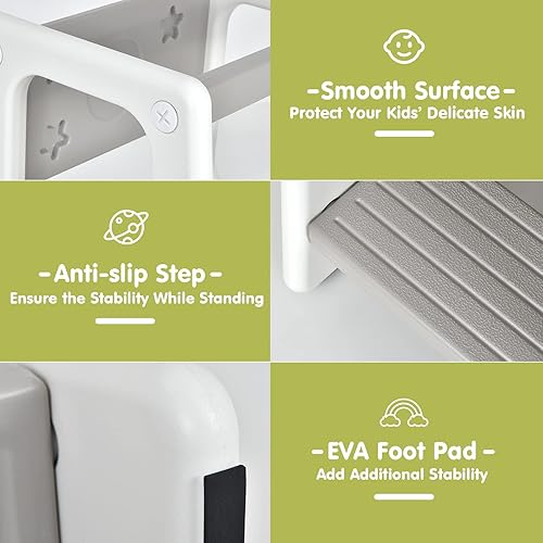 Miniatura 3 de Costzon Taburete de cocina para niños con doble riel de seguridad, taburete de aprendizaje para niños pequeños con 3 alturas ajustables y