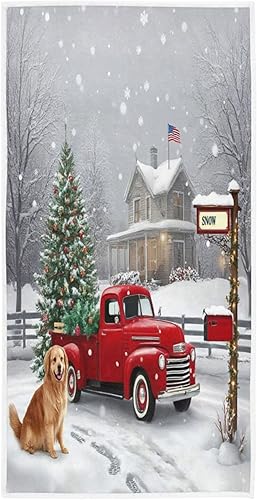 Toalla de baño de mano con árbol de Navidad, camión rojo Golden Retriever, toalla de baño de invierno, copo de nieve, muñeco de nieve, cocina, baño, Toalla de baño de mano con árbol de Navidad, camión rojo Golden Retriever, toalla de baño de invierno, copo de nieve, muñeco de nieve, cocina, baño,