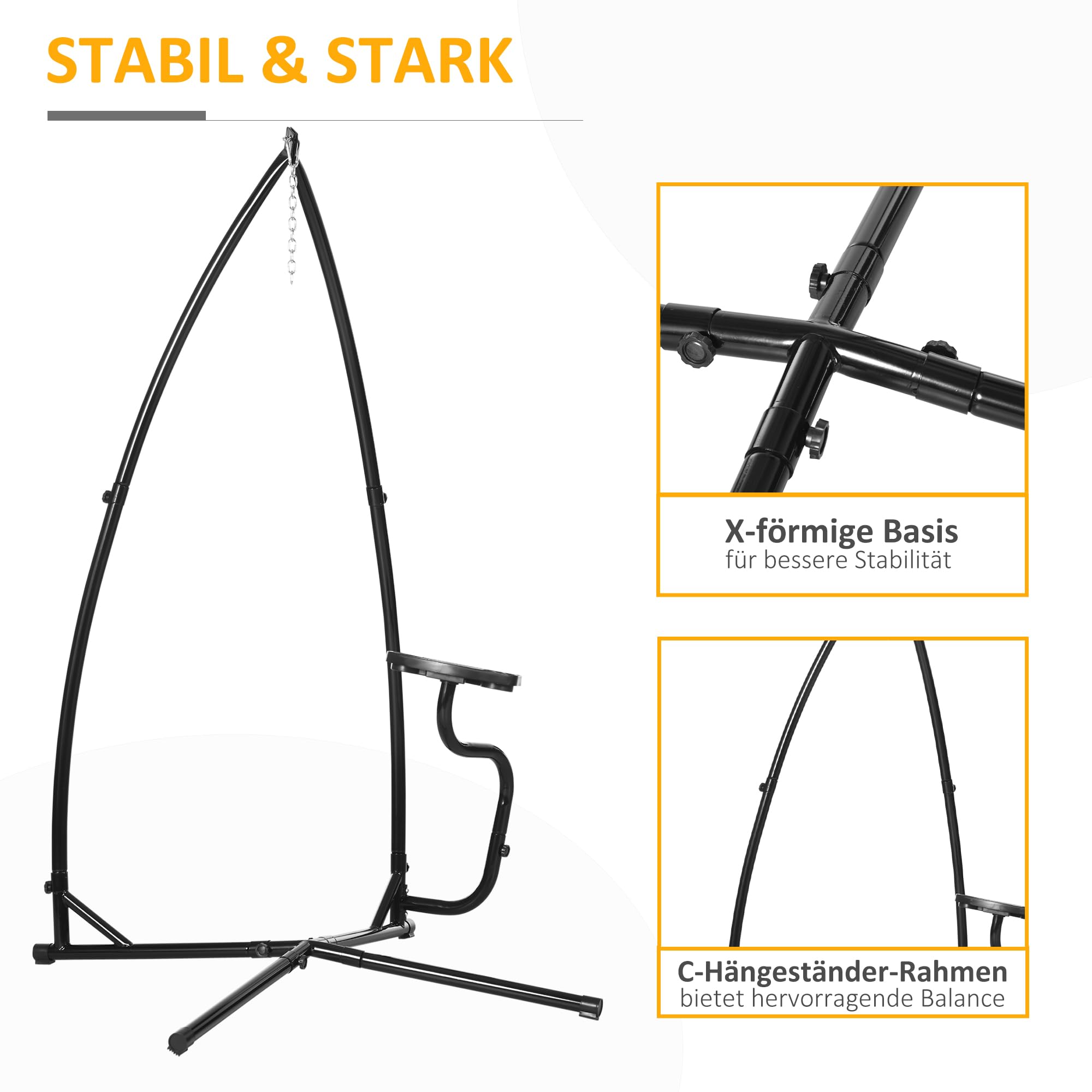 Outsunny Supporto per poltrona sospesa a forma di C Supporto in metallo con gancio a molla Vassoio Base per seduta sospesa Poltrona sospesa Supporto per amaca fino a 120 kg Supporto per poltrona