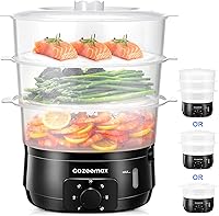 Cozeemax 13.7QT 3-Tier Electric Food Steamer, 800W BPA-Free Baskets, Fast 25s Steam for Veggies Rice Seafood, 60-Min Timer