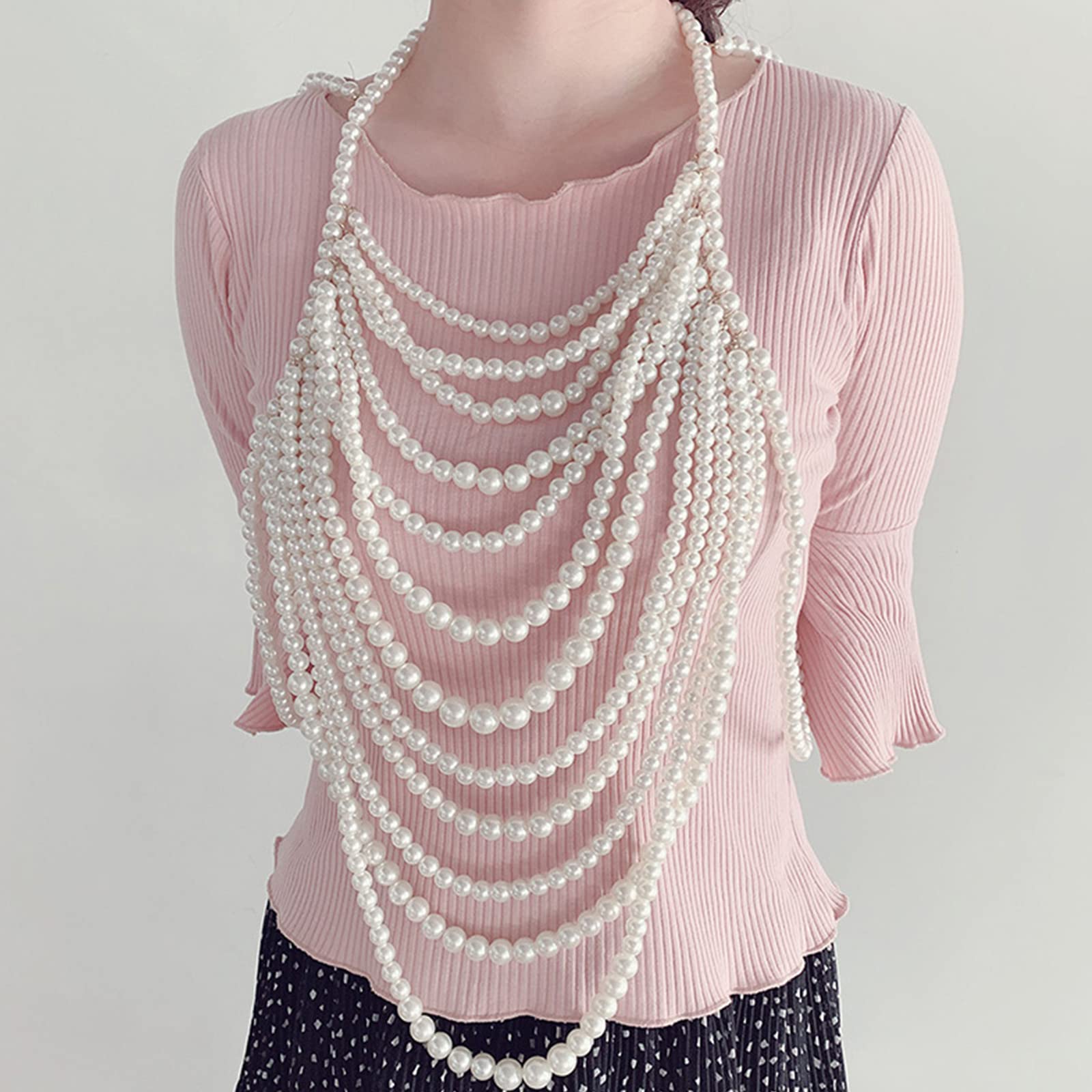 Collana multistrato con perline e perle per il corpo, bralette pettorale, gioiello per il corpo