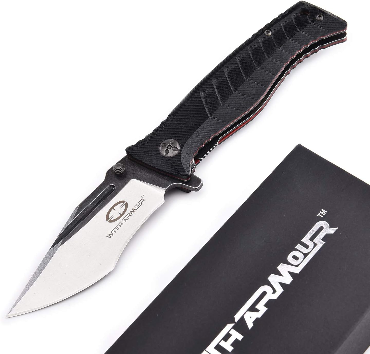 TORPEDO Folding Knife Pocket Knife EDC Knife with Clip 4.75" inch Closed 440C Stainless Steel Blade and Polished Two Tone G-10 Handle for Man Outdoor Hiking Camping Fishing