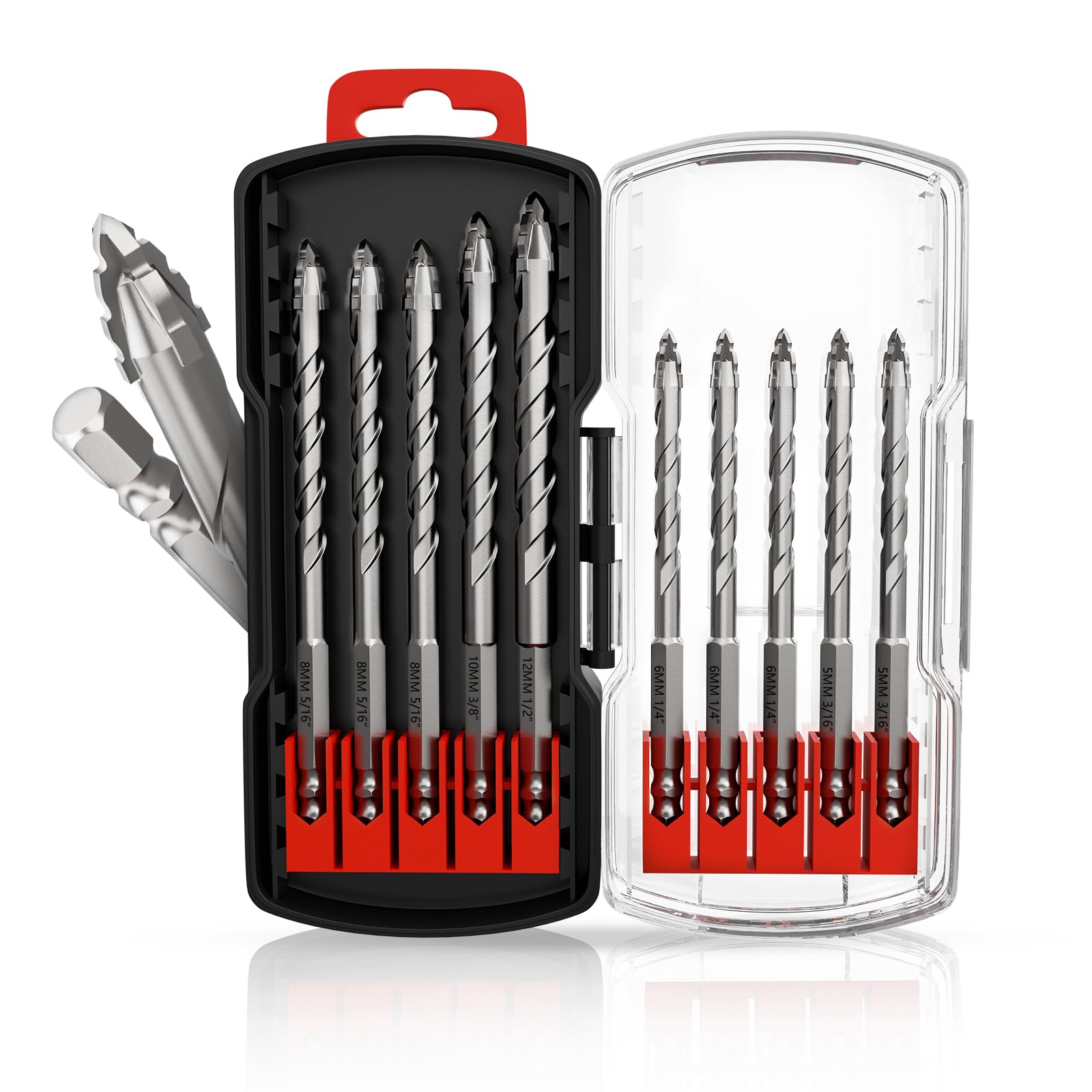 XZH 10Pcs Masonry Drill Bit Set (5mm to 12mm)-Hex Shank Set including Storage Case. Ideal for Concrete Tile, Brick, Glass